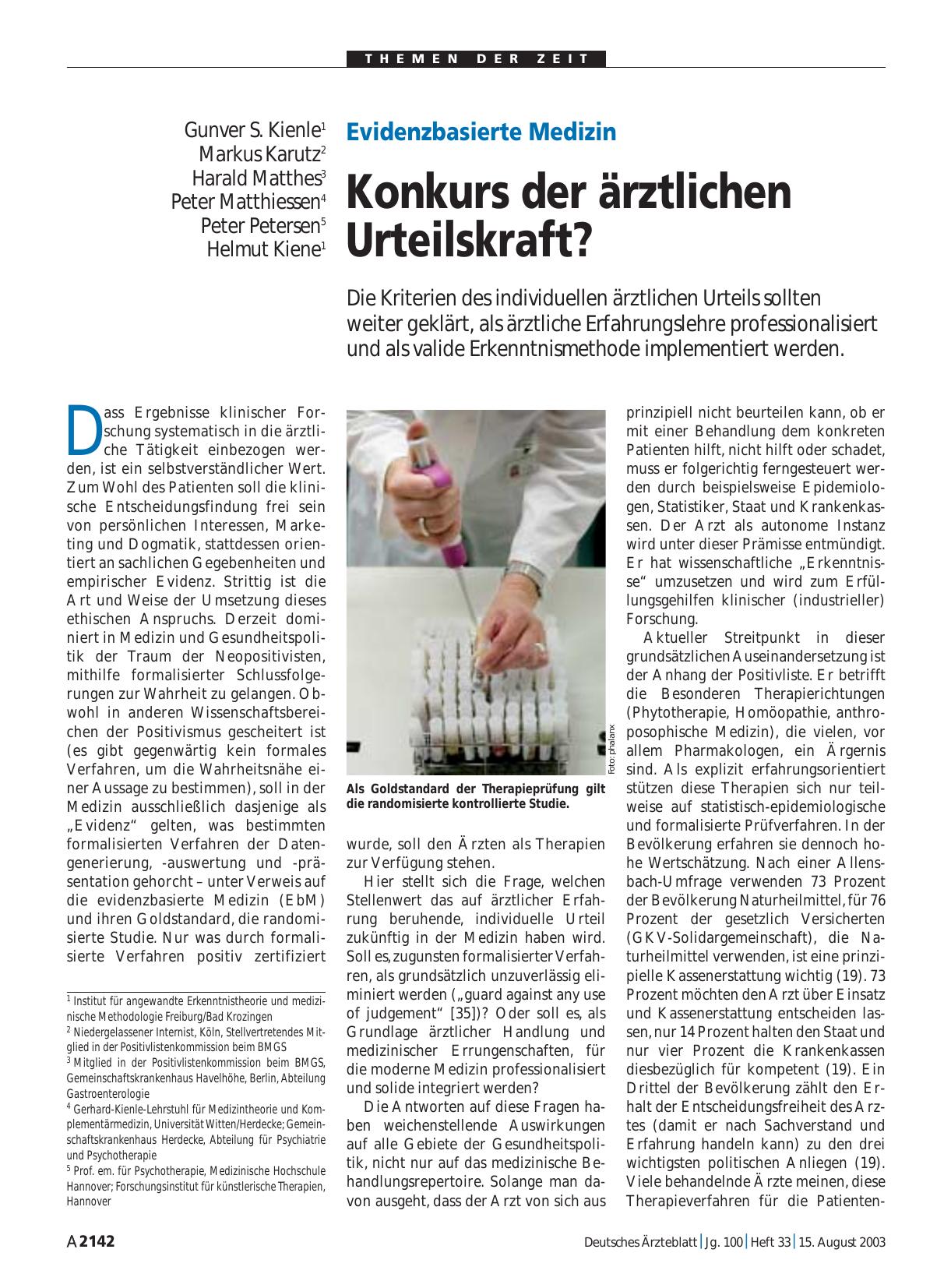 Vorschauseite 1: Evidenzbasierte Medizin: Konkurs der ärztlichen Urteilskraft?