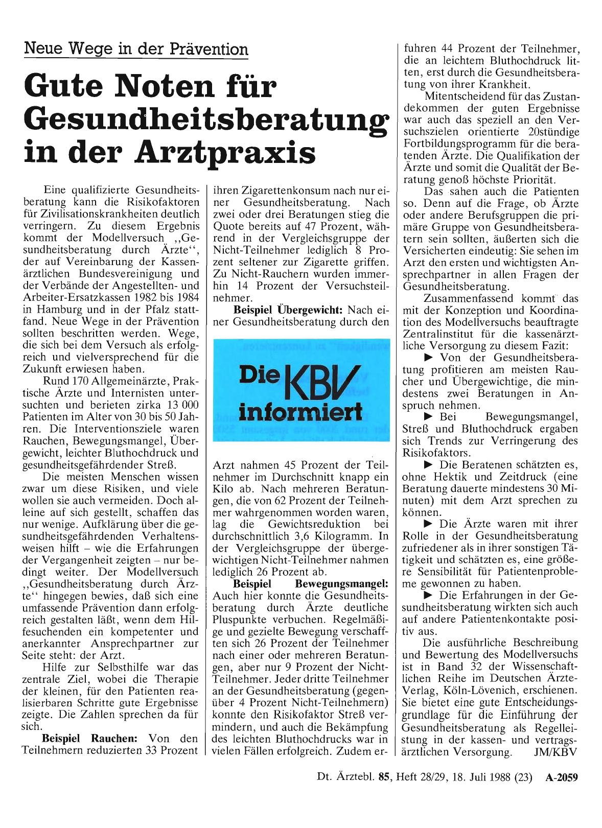 Vorschauseite 1: Neue Wege in der Prävention: Gute Noten für Gesundheitsberatung in der Arztpraxis