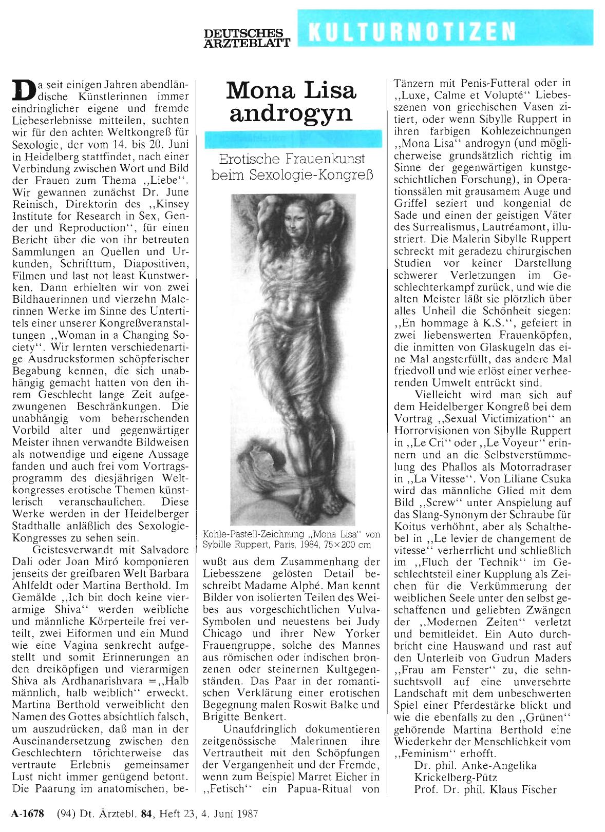 Vorschauseite 1: Mona Lisa androgyn - Erotische Frauenkunst beim Sexologie-Kongreß