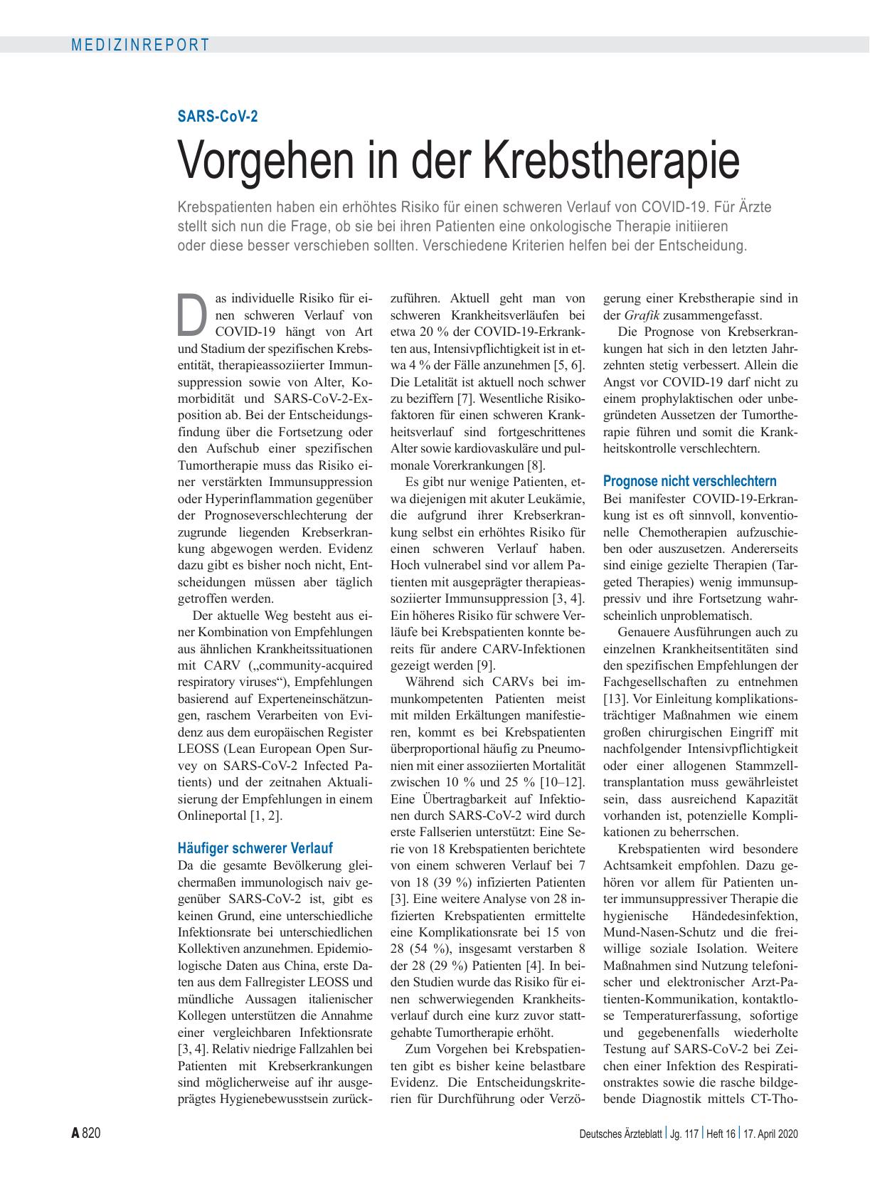 Vorschauseite 1: SARS-CoV-2: Vorgehen in der Krebstherapie