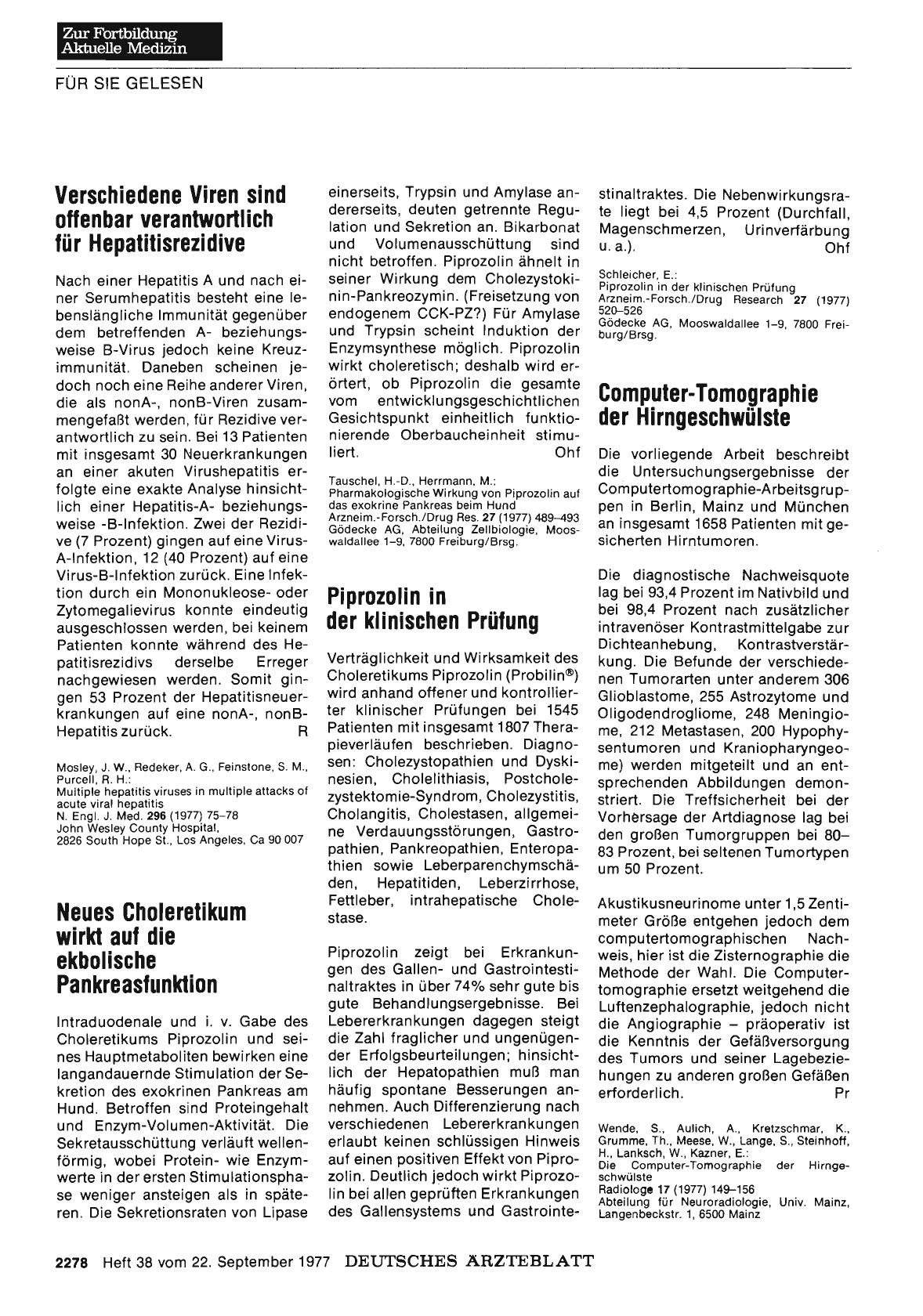 Vorschauseite 1: Piprozolin in der klinischen Prüfung