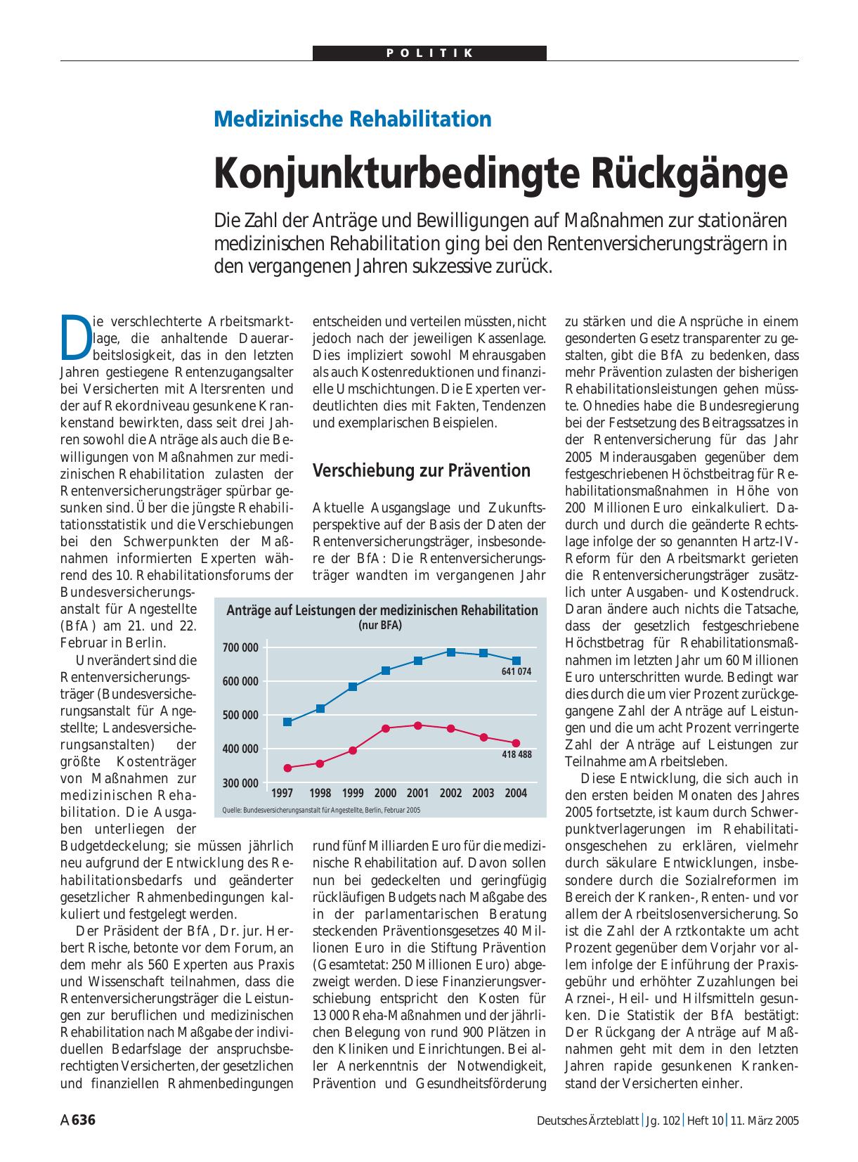 Vorschauseite 1: Medizinische Rehabilitation: Konjunkturbedingte Rückgänge
