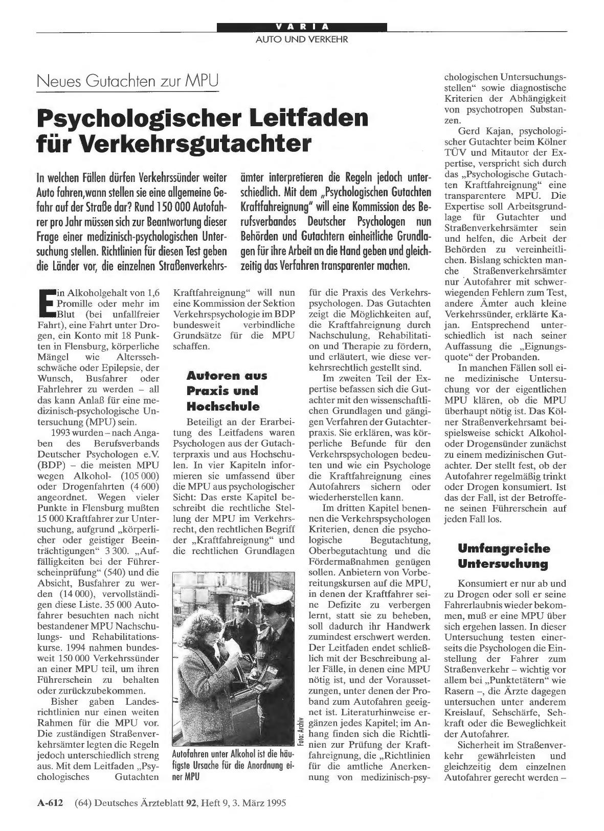Vorschauseite 1: Neues Gutachten zur MPU: Psychologischer Leitfaden für Verkehrsgutachter