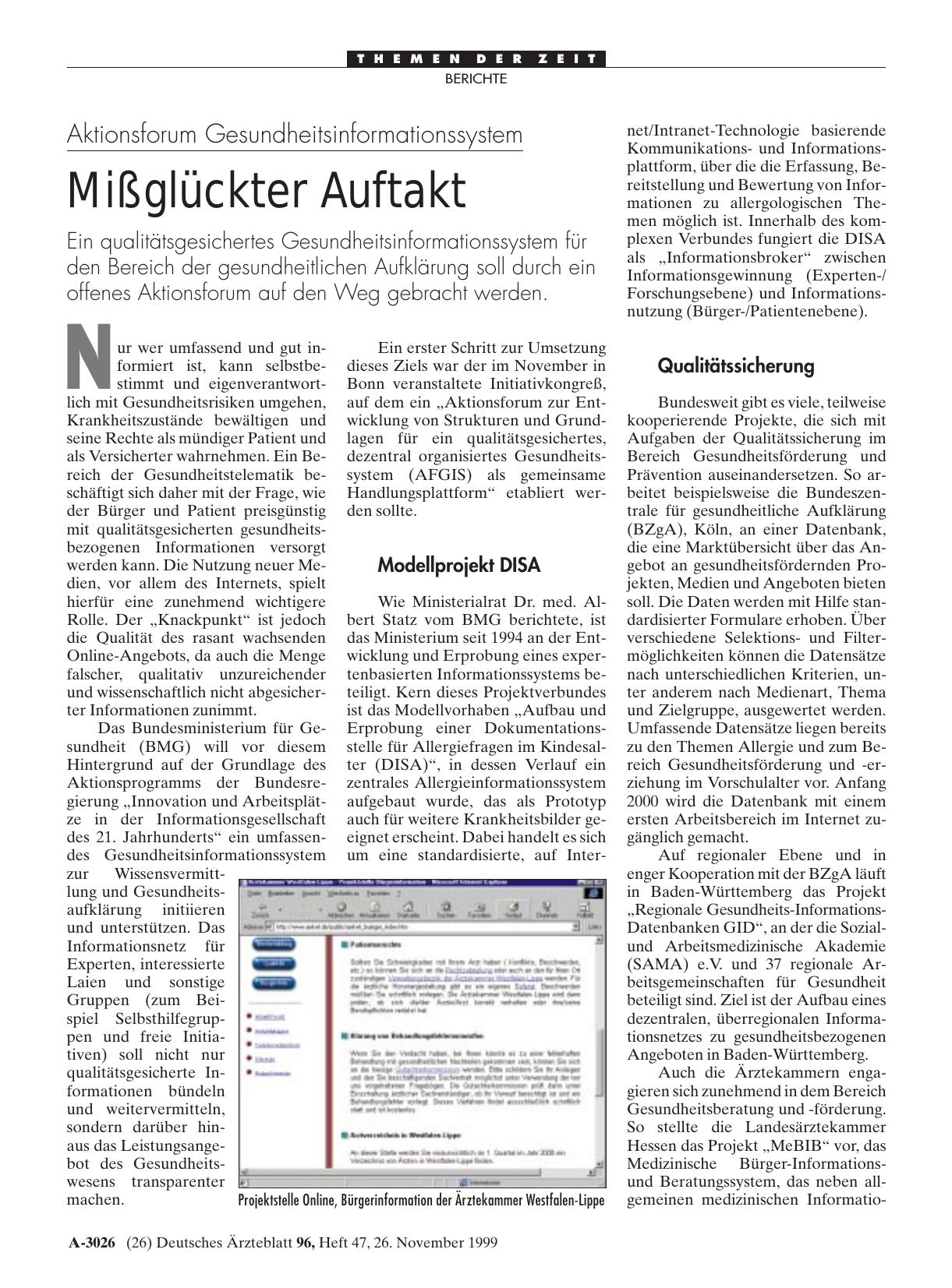 Vorschauseite 1: Aktionsforum Gesundheitsinformationssystem: Mißglückter Auftakt