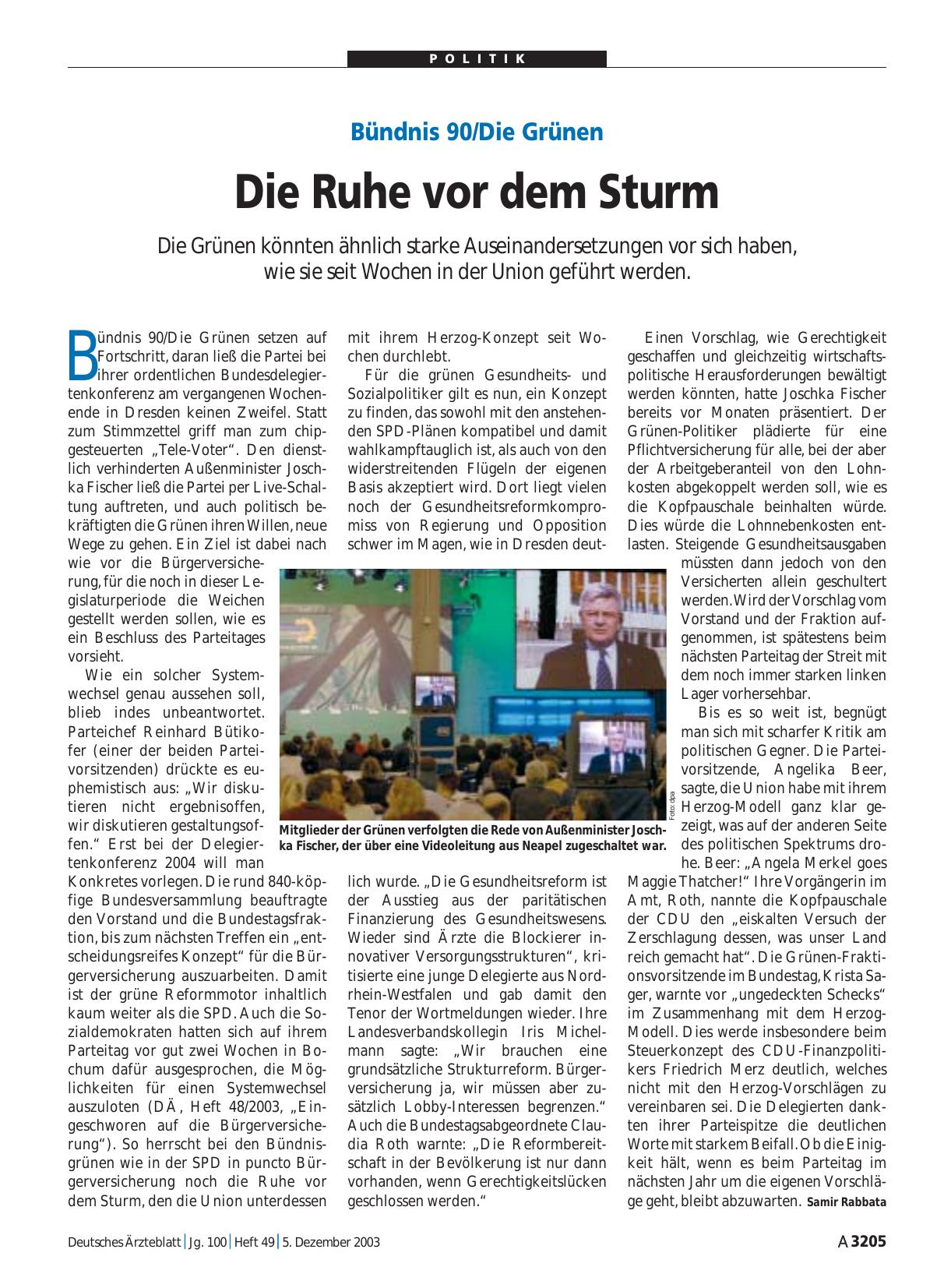 Vorschauseite 1: Bündnis 90/Die Grünen: Die Ruhe vor dem Sturm