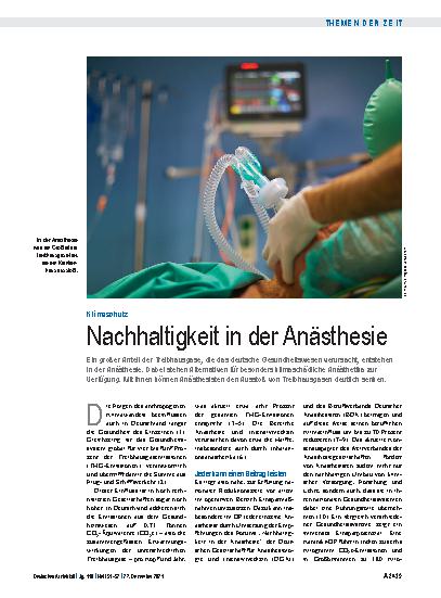 Vorschauseite 1: Klimaschutz: Nachhaltigkeit in der Anästhesie