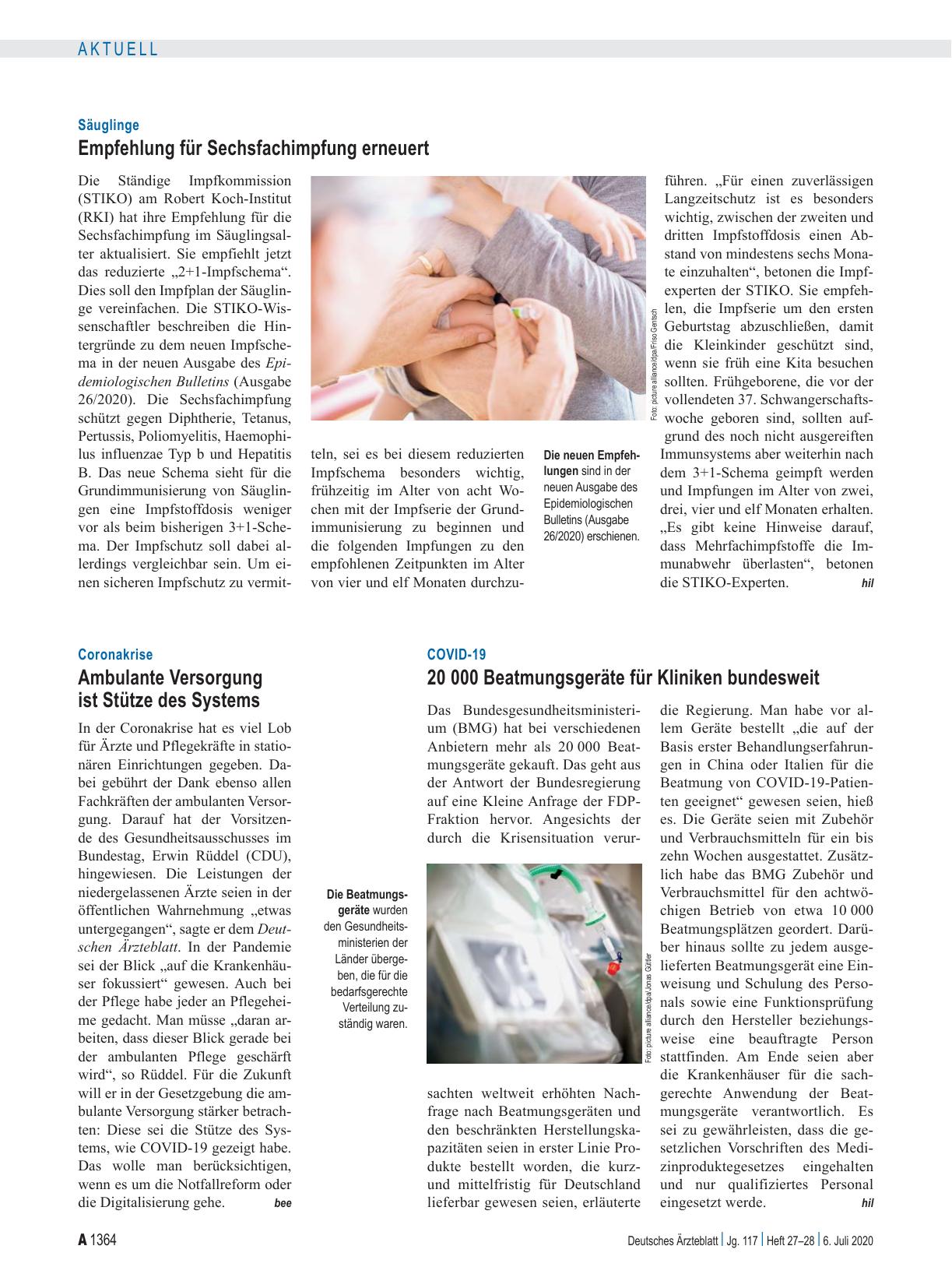 Vorschauseite 1: COVID-19: 20 000 Beatmungsgeräte für Kliniken bundesweit