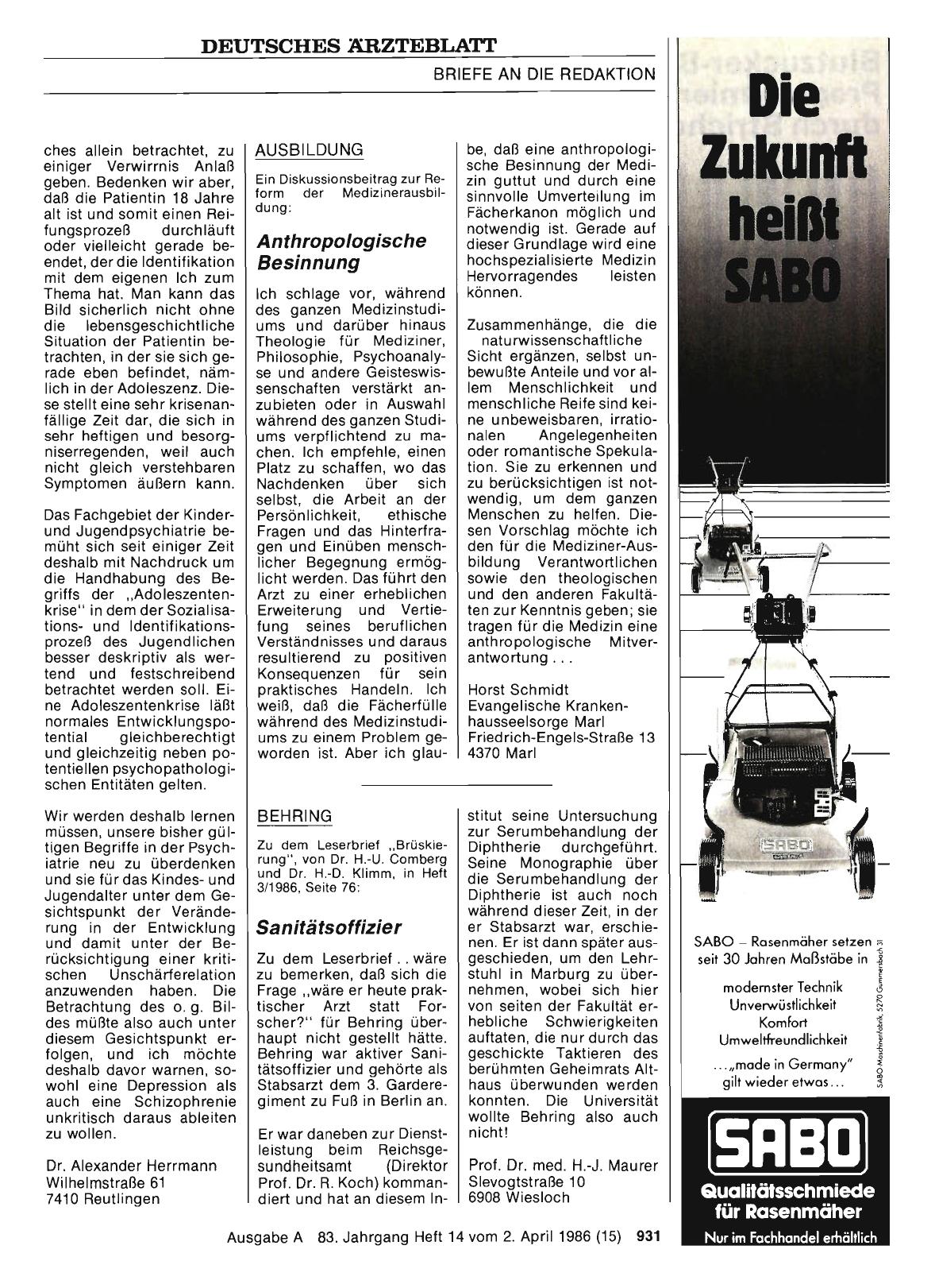 Vorschauseite 1: AUSBILDUNG: Anthropologische Besinnung