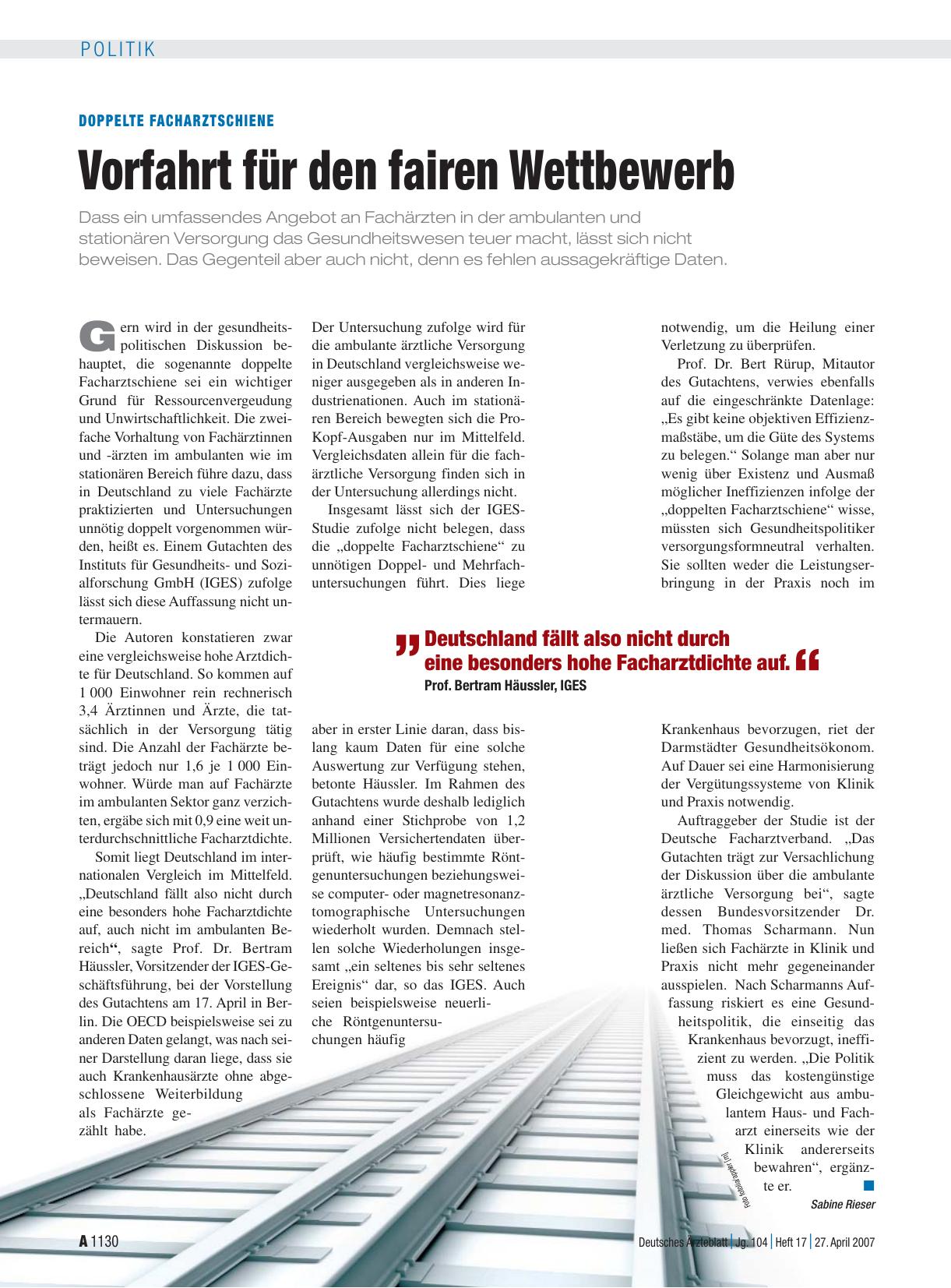 Vorschauseite 1: Doppelte Facharztschiene: Vorfahrt für den fairen Wettbewerb