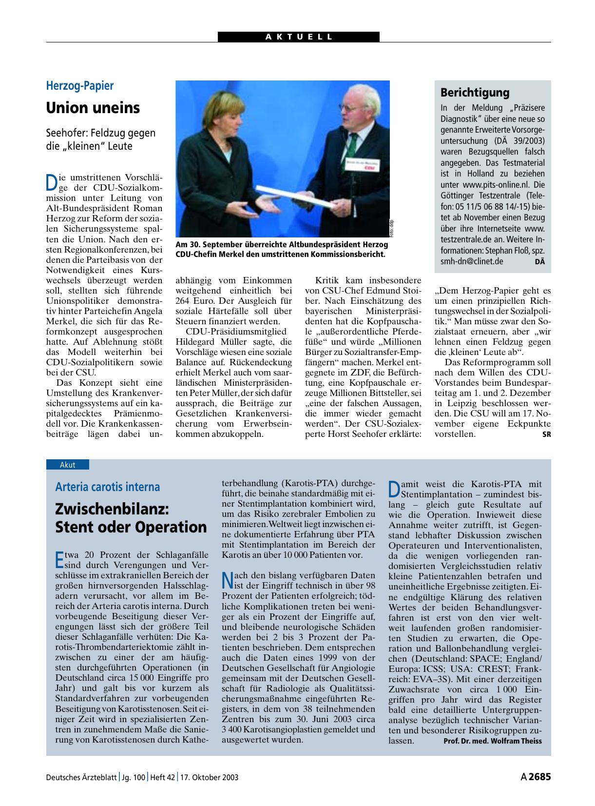 Vorschauseite 1: Herzog-Papier: Union uneins