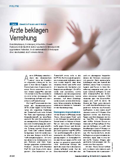 Vorschauseite 1: Gewalt in Praxen und Kliniken: Ärzte beklagen Verrohung