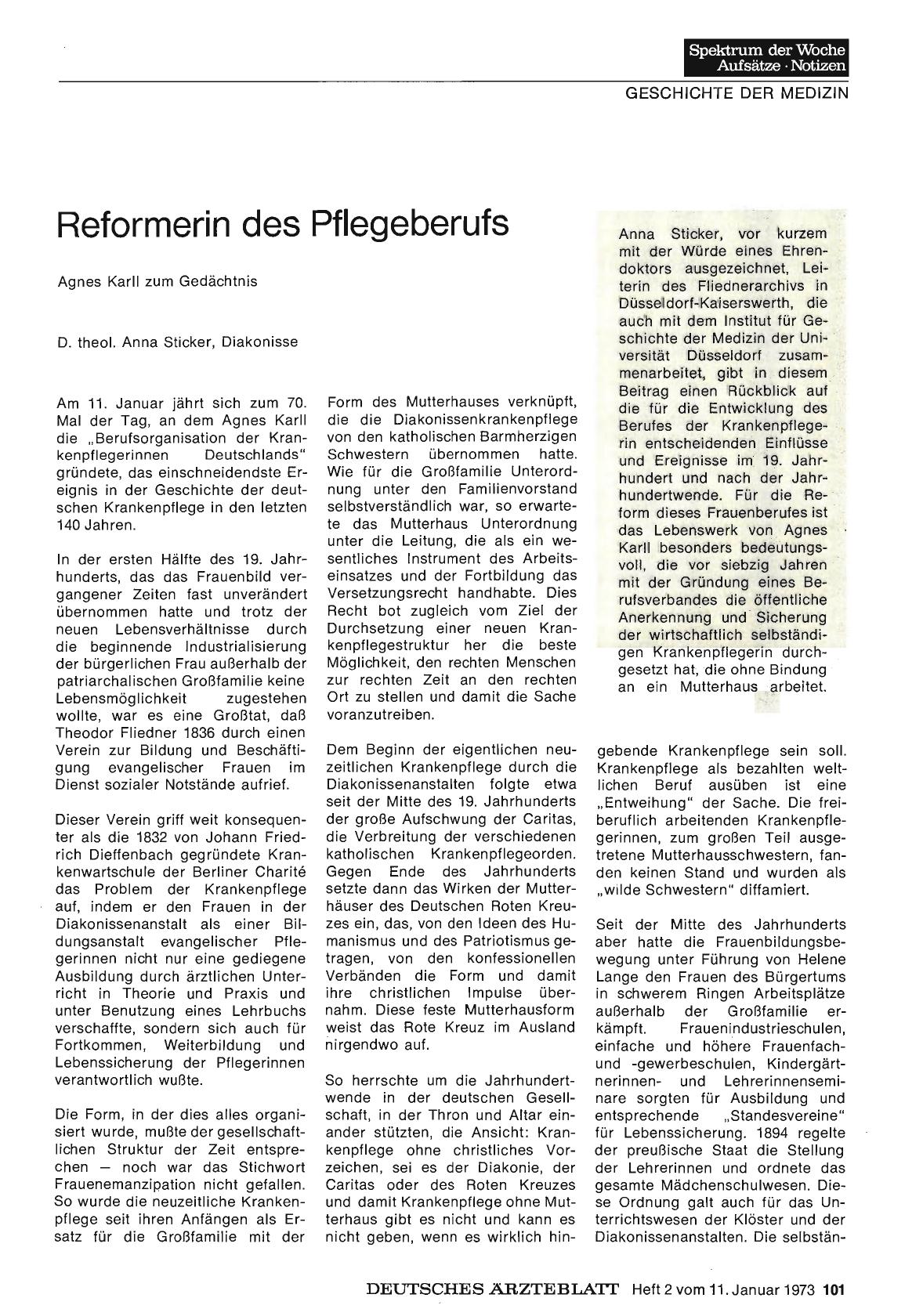 Vorschauseite 1: Reformerin des Pflegeberufs: Agnes Karll zum Gedächtnis