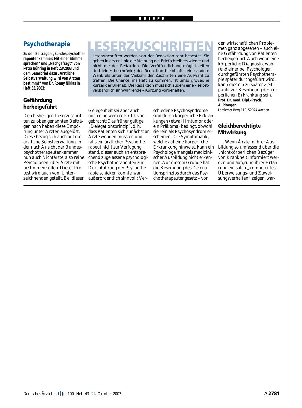 Vorschauseite 1: Psychotherapie: Gefährdung herbeigeführt
