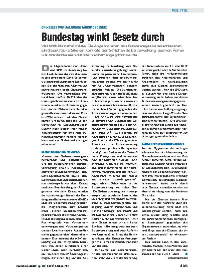 Vorschauseite 1: GKV-Selbstverwaltungsstärkungsgesetz: Bundestag winkt Gesetz durch