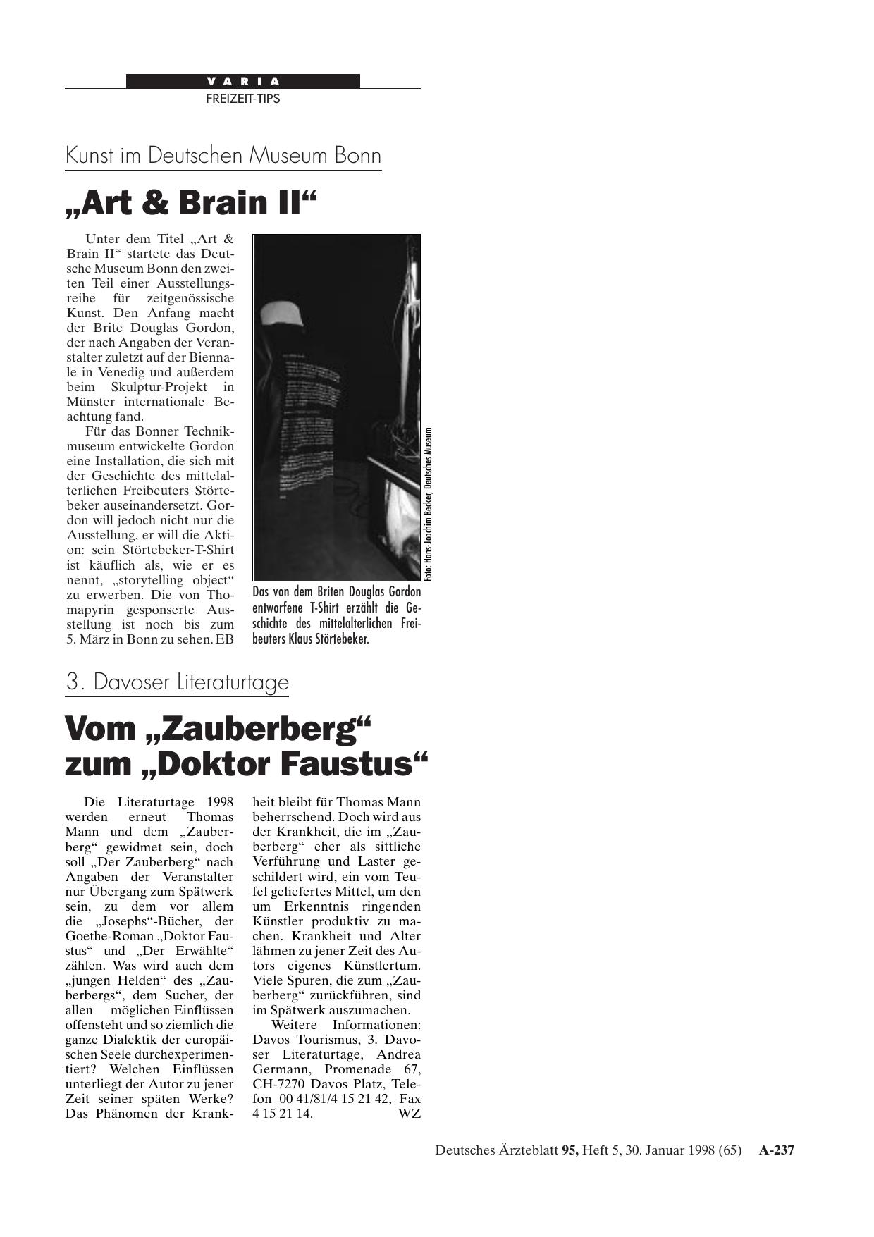 Vorschauseite 1: Kunst im Deutschen Museum Bonn: „Art & Brain II“