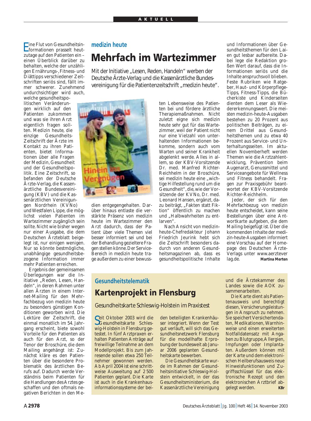 Vorschauseite 1: medizin heute: Mehrfach im Wartezimmer