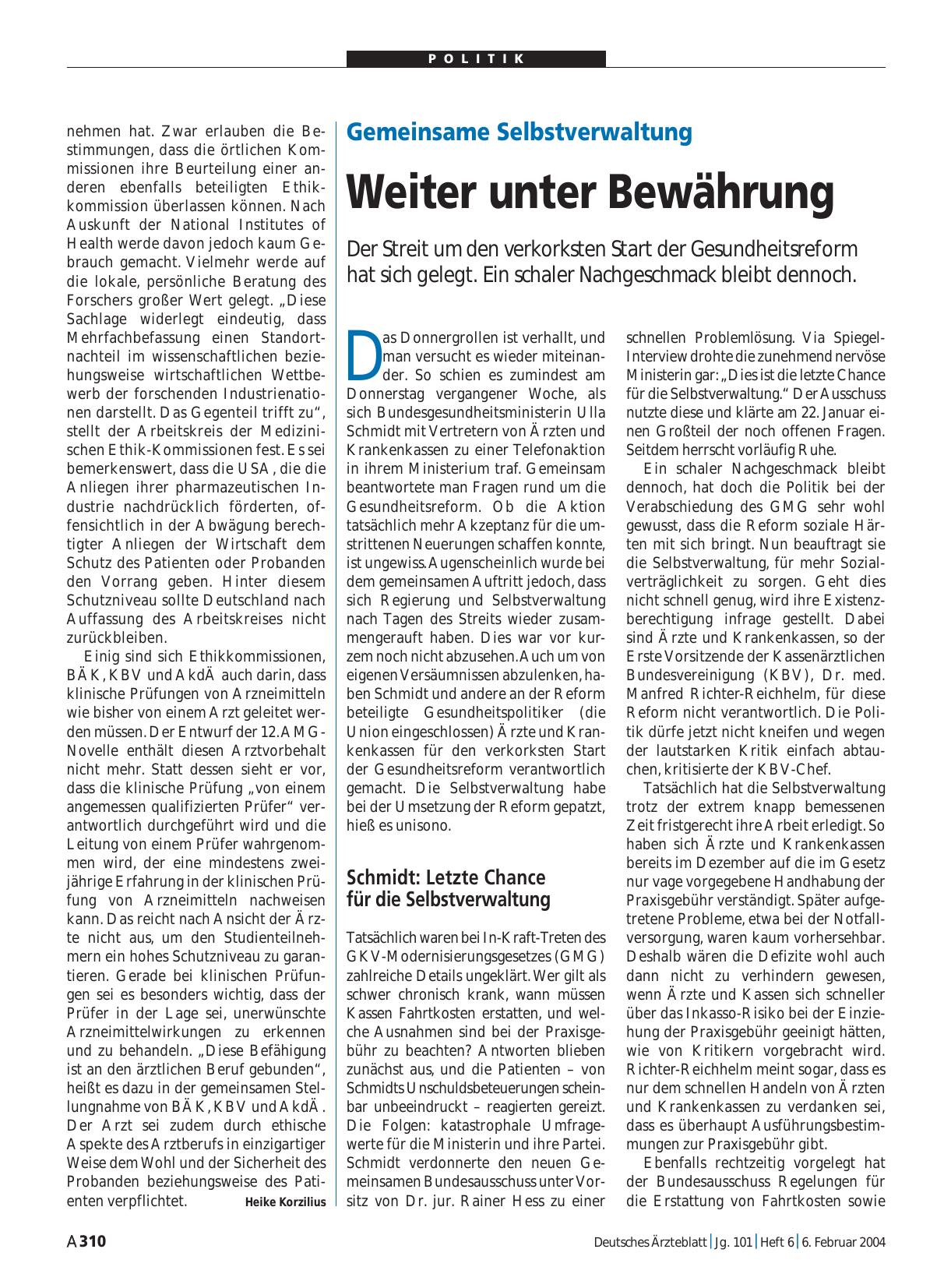 Vorschauseite 1: Gemeinsame Selbstverwaltung: Weiter unter Bewährung