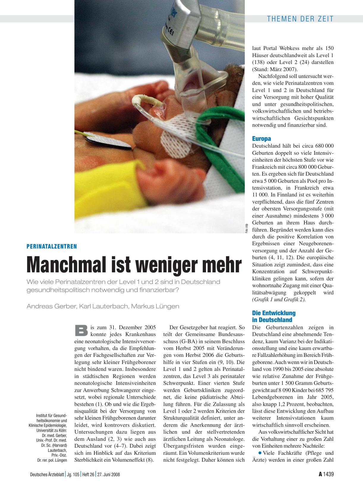 Vorschauseite 1: Perinatalzentren: Manchmal ist weniger mehr