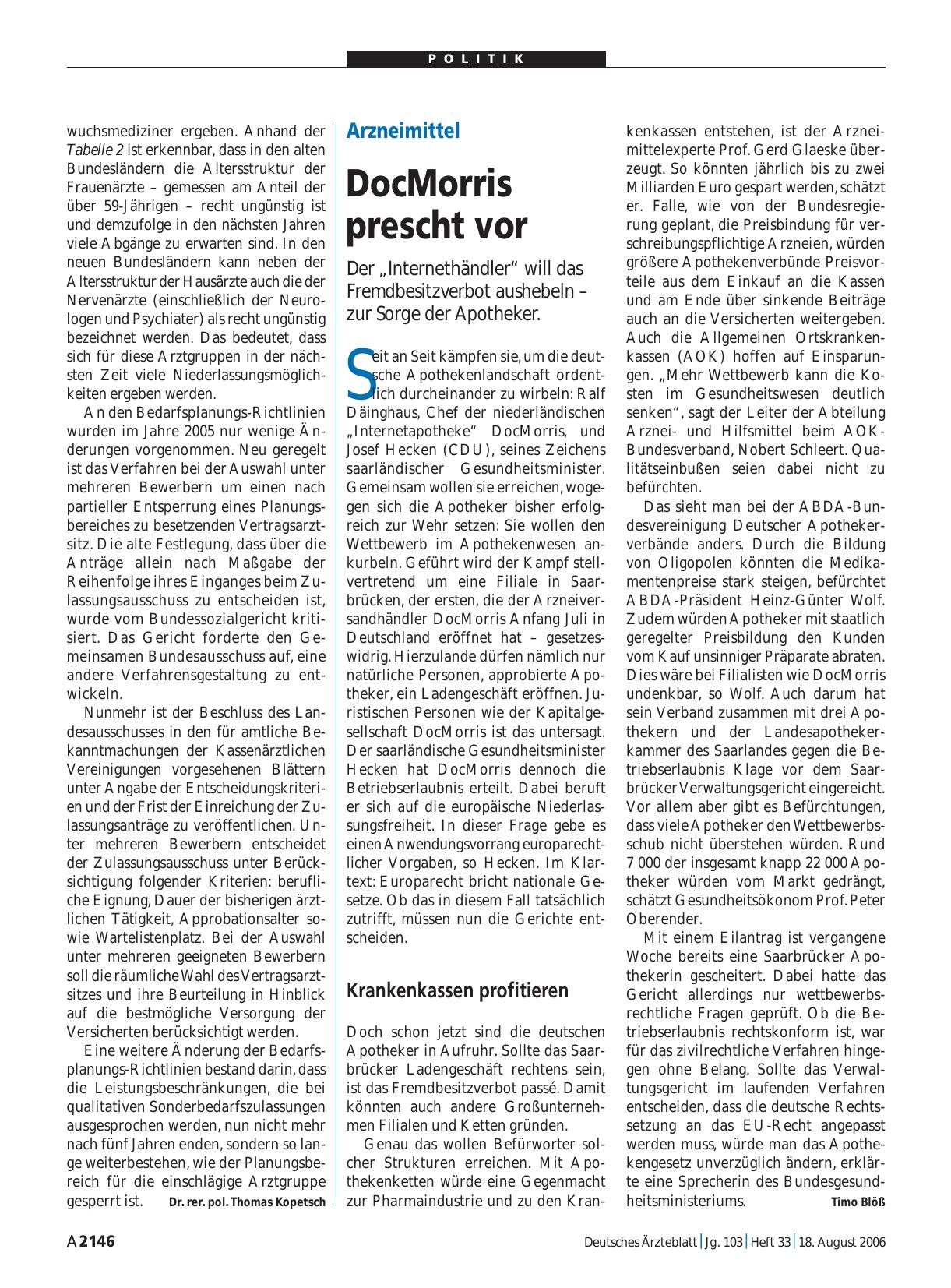 Vorschauseite 1: Arzneimittel: DocMorris prescht vor