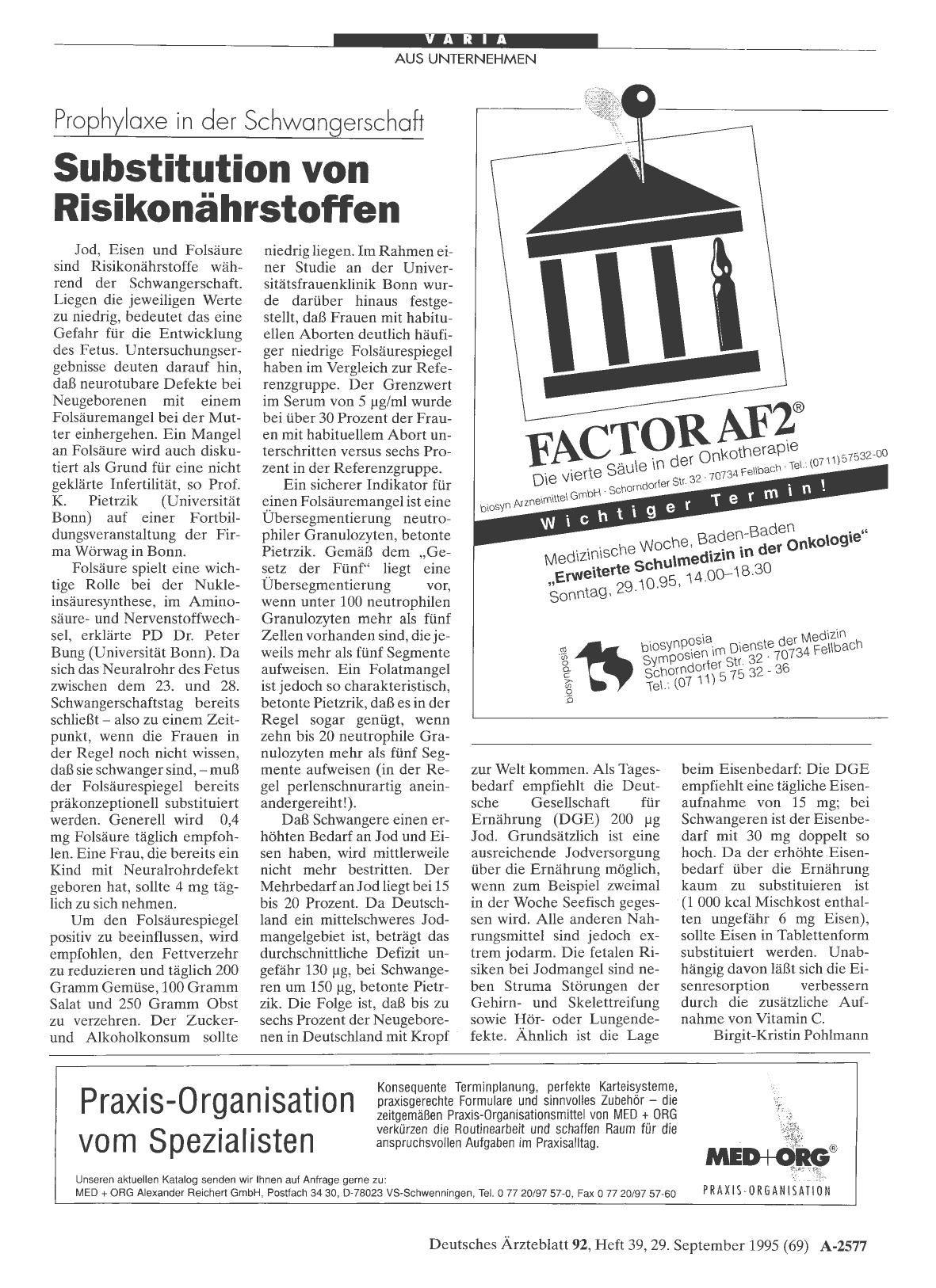 Vorschauseite 1: Prophylaxe in der Schwangerschaft: Substitution von Risikonährstoffen