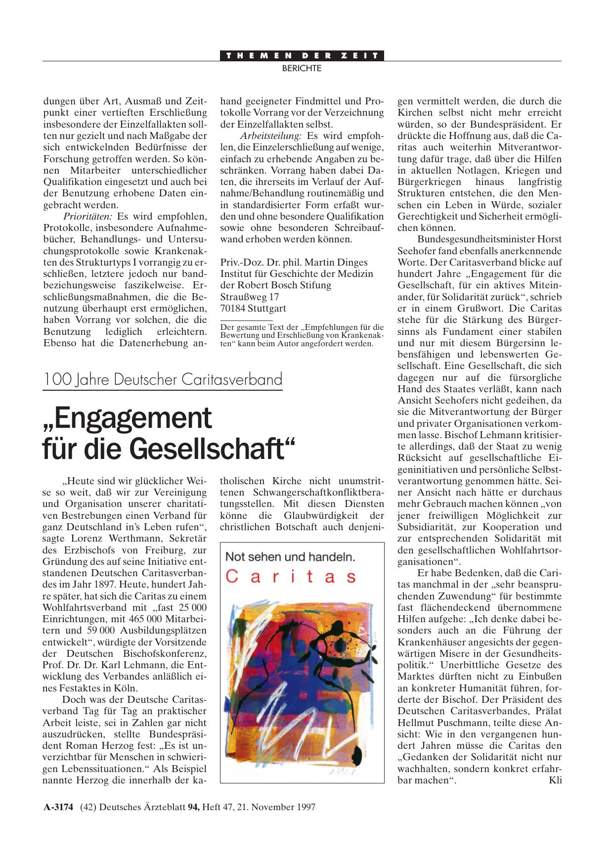 Vorschauseite 1: 100 Jahre Deutscher Caritasverband: „Engagement für die Gesellschaft“
