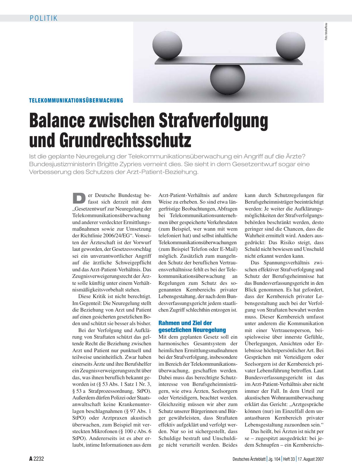 Vorschauseite 1: Telekommunikationsüberwachung: Balance zwischen Strafverfolgung und Grundrechtsschutz