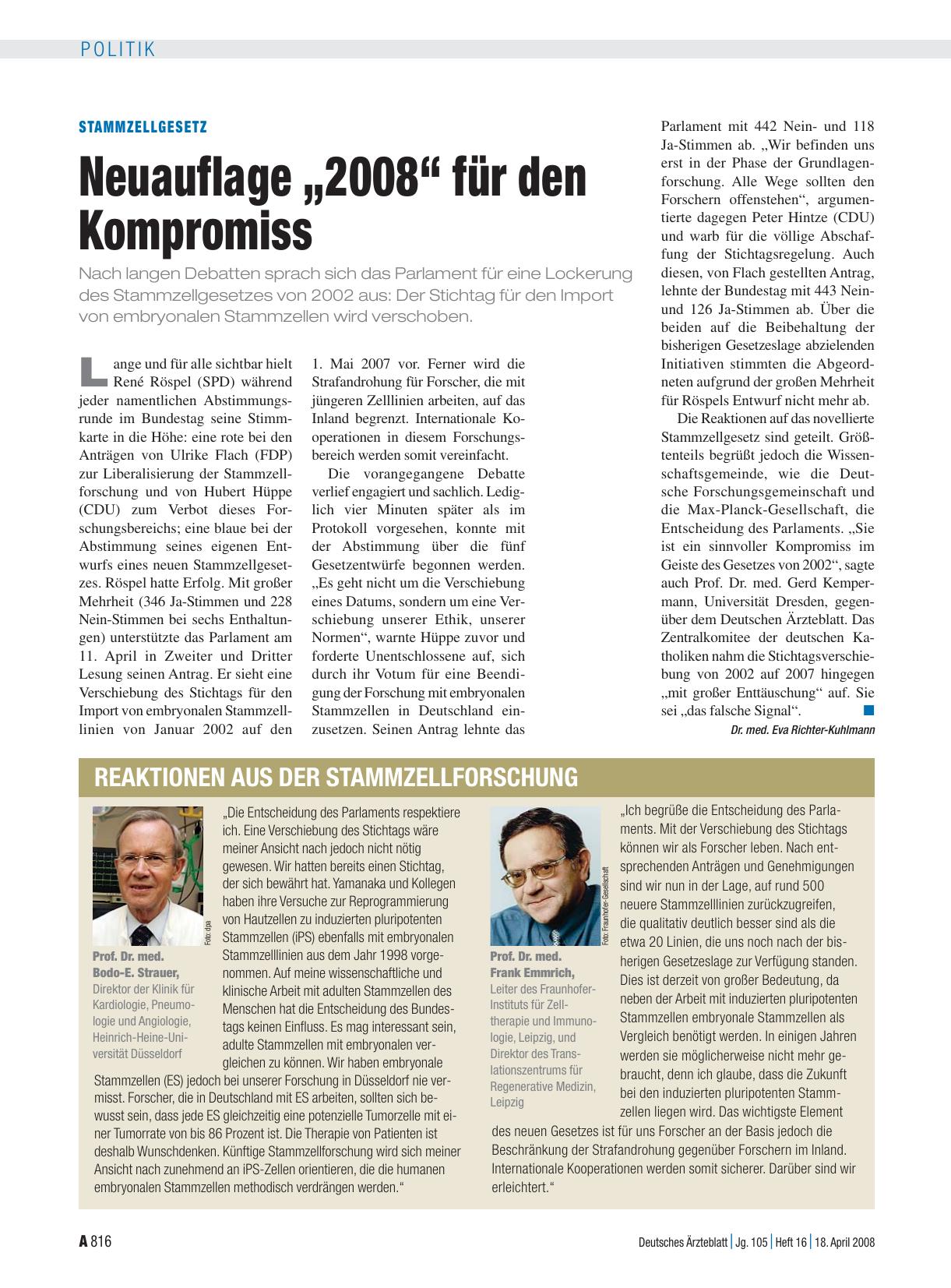 Vorschauseite 1: Stammzellgesetz: Neuauflage „2008“ für den Kompromiss