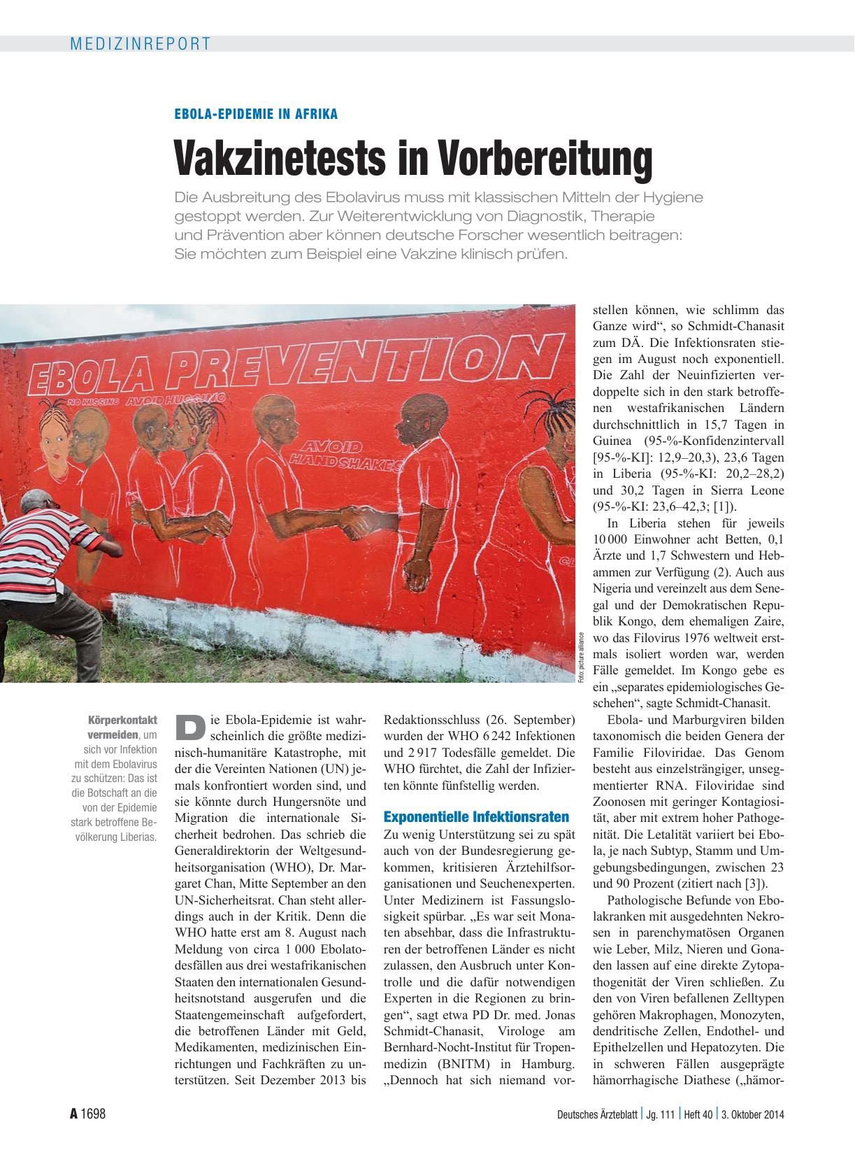 Vorschauseite 1: Ebola-Epidemie in Afrika: Vakzinetests in Vorbereitung