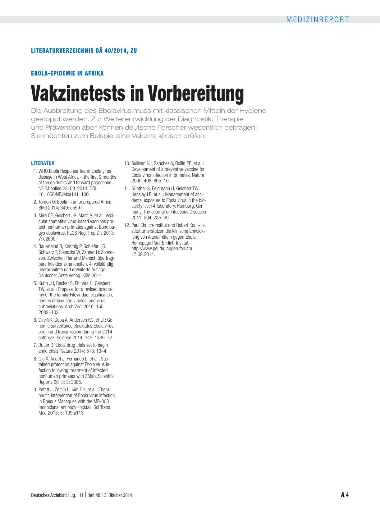 Vorschauseite 4: Ebola-Epidemie in Afrika: Vakzinetests in Vorbereitung