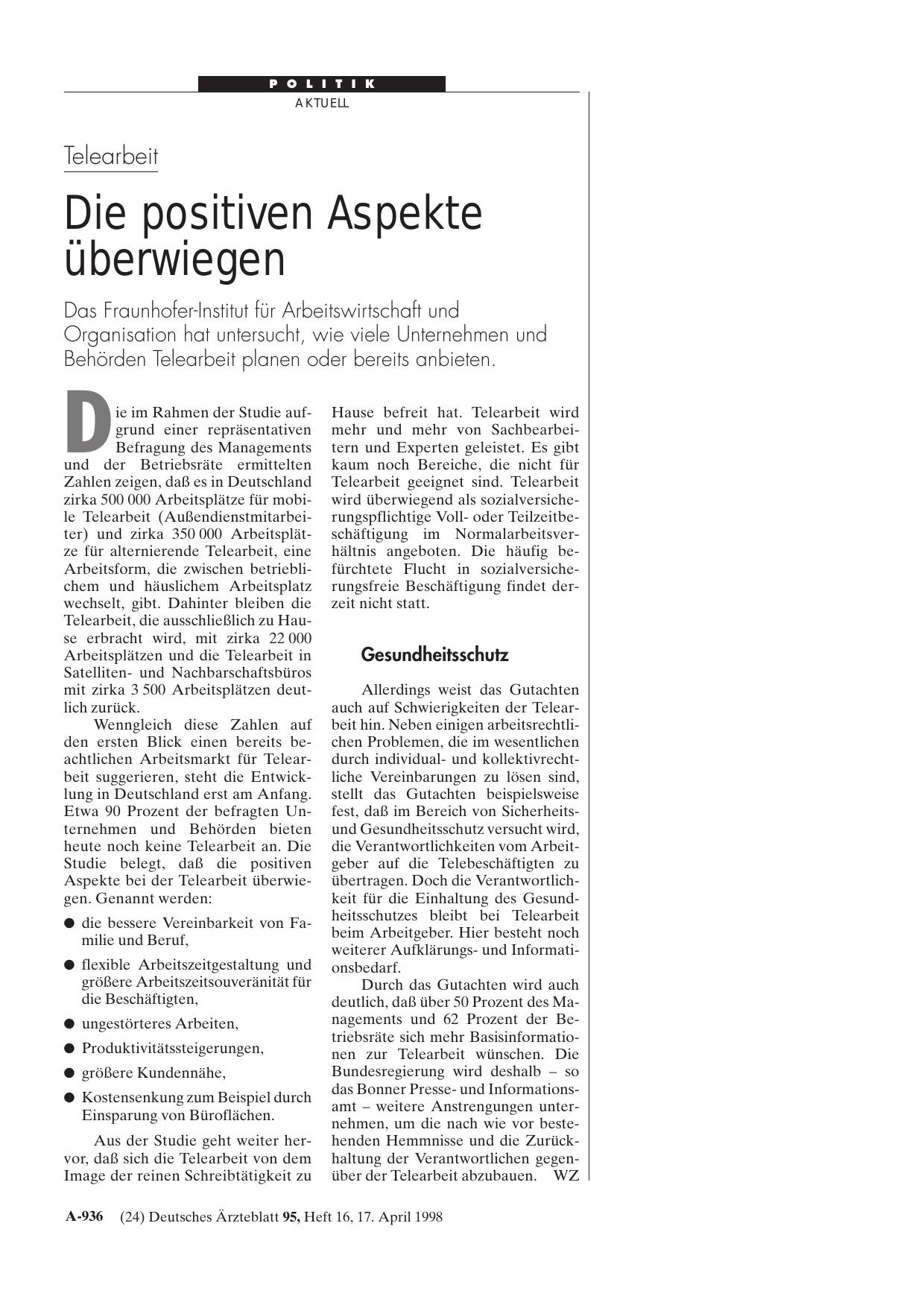 Vorschauseite 1: Telearbeit: Die positiven Aspekte überwiegen