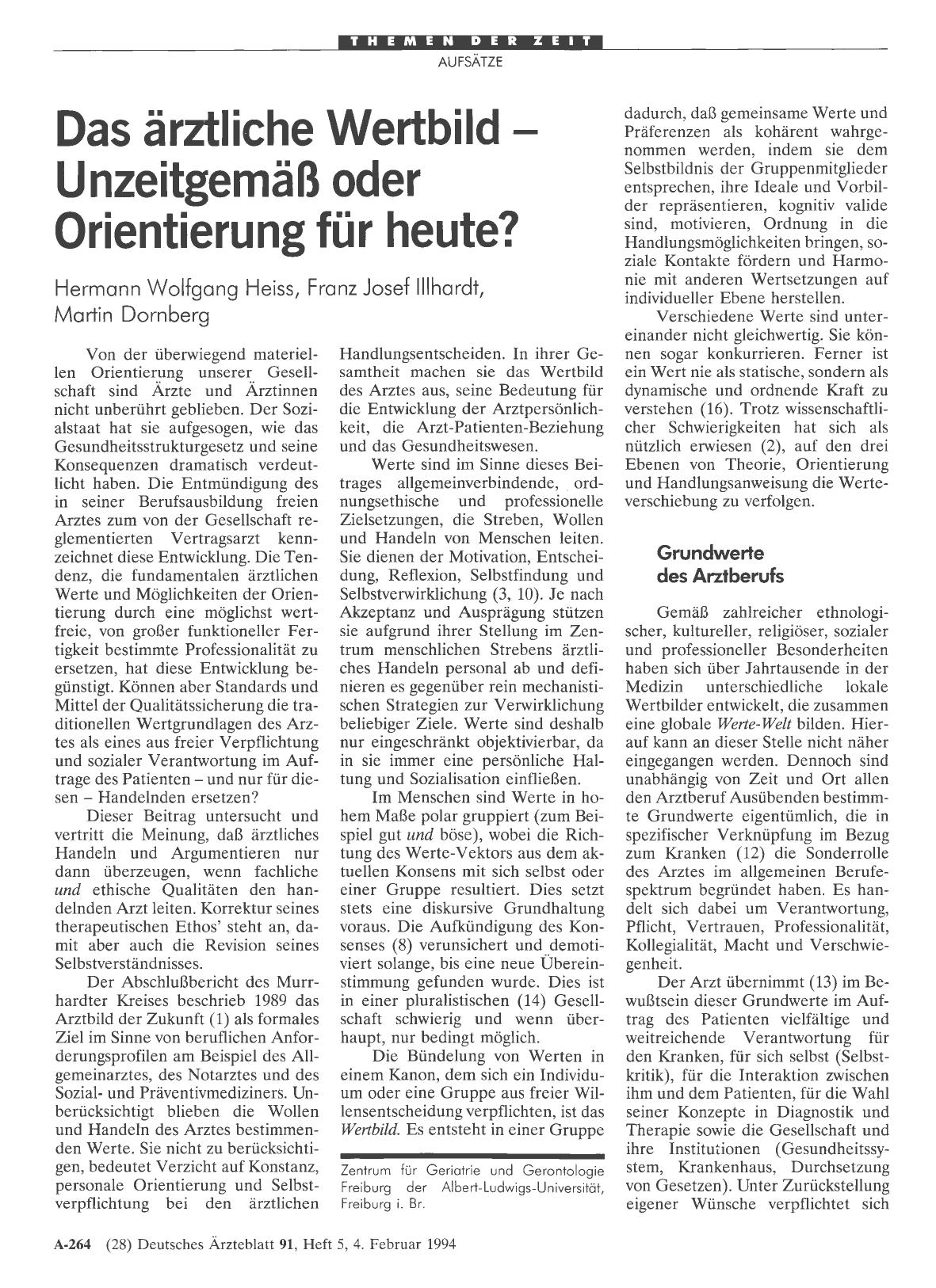 Vorschauseite 1: Das ärztliche Wertbild Unzeitgemäß oder Orientierung für heute?