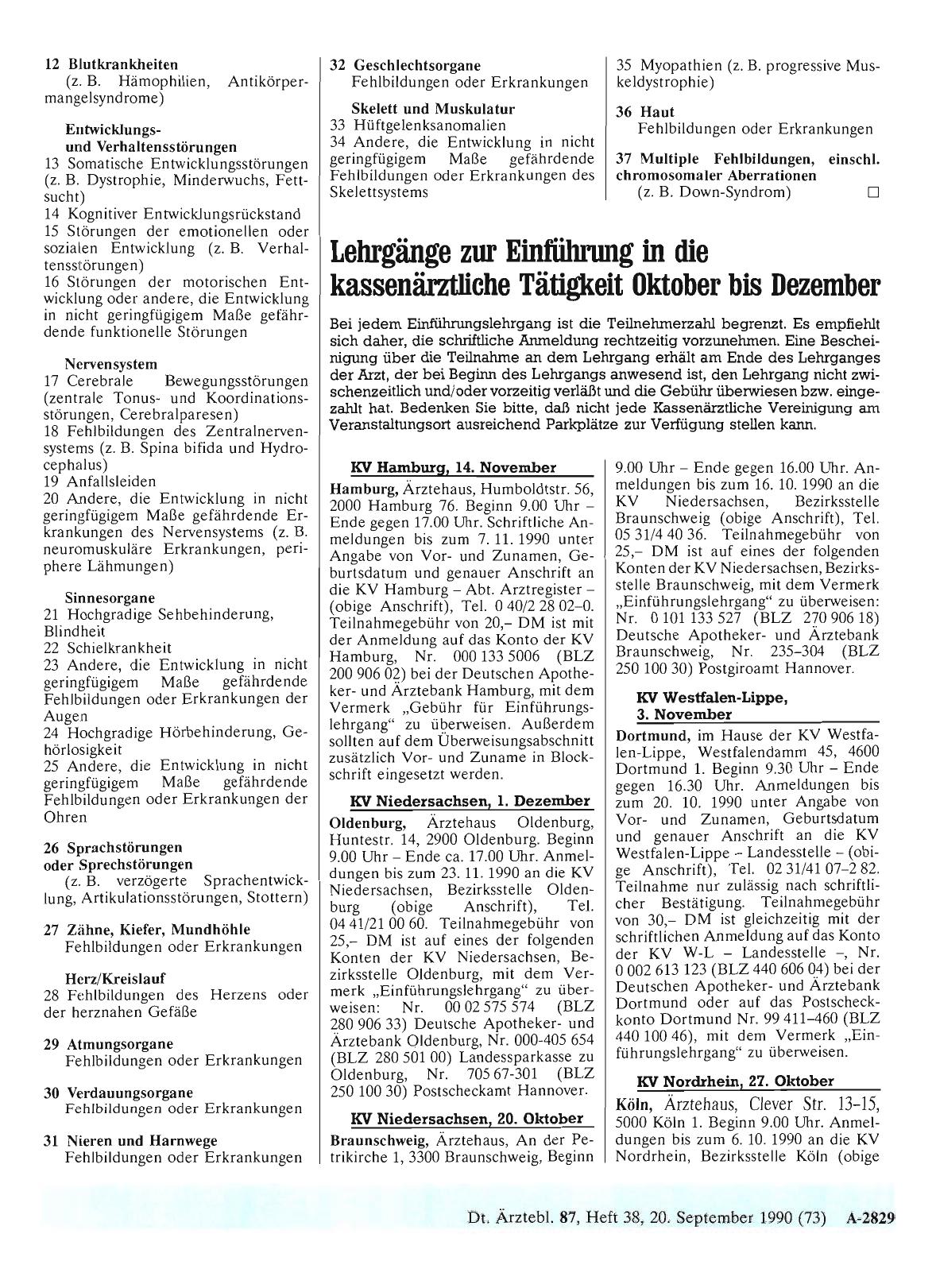 Vorschauseite 1: Lehrgänge zur Einführung in die kassenärztliche Tätigkeit Oktober bis Dezember