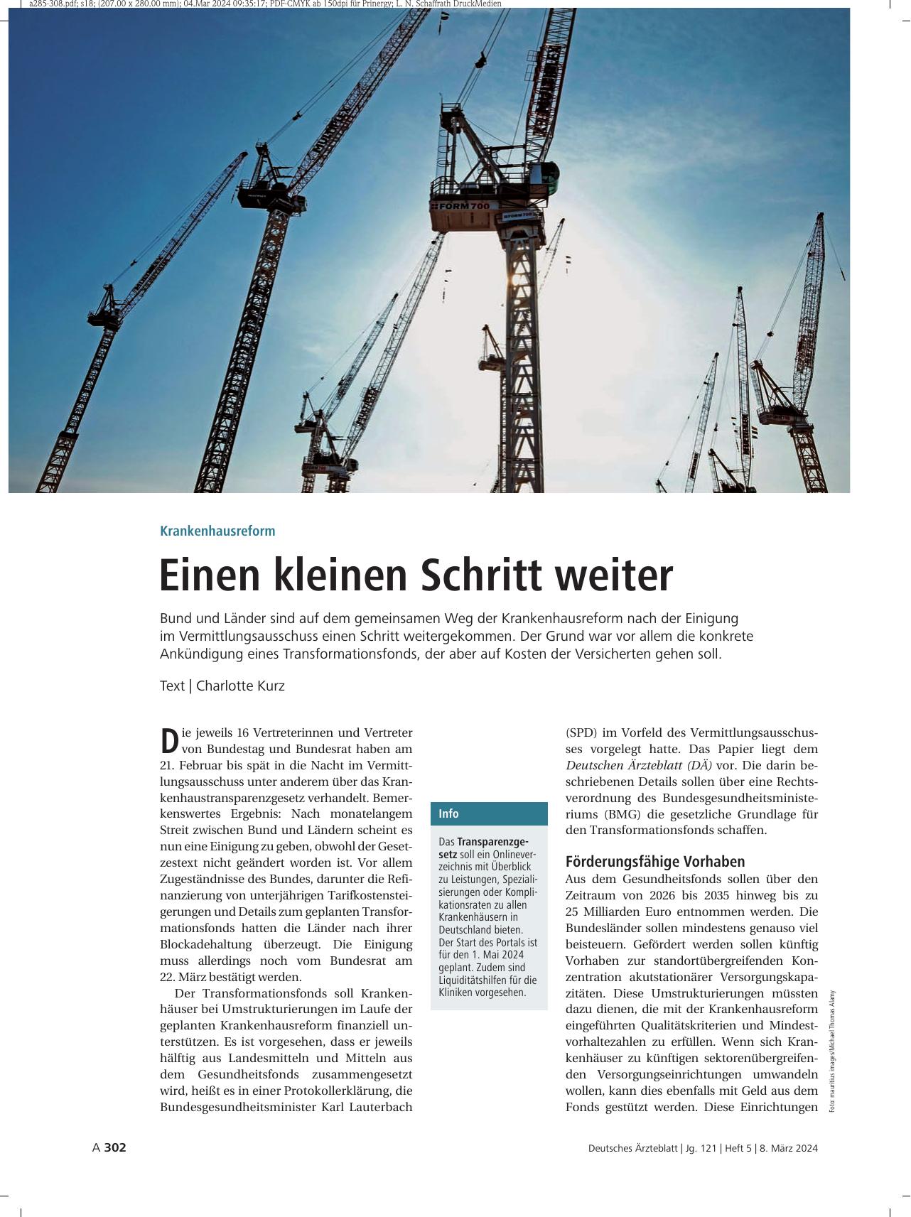 Vorschauseite 1: Krankenhausreform: Einen kleinen Schritt weiter