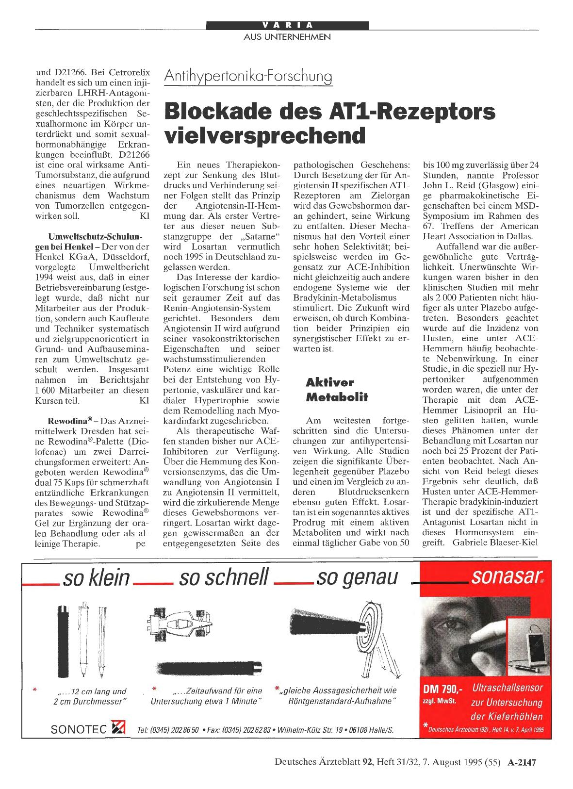 Vorschauseite 1: Antihypertonika-Forschung: Blockade des AT1-Rezeptors vielversprechend