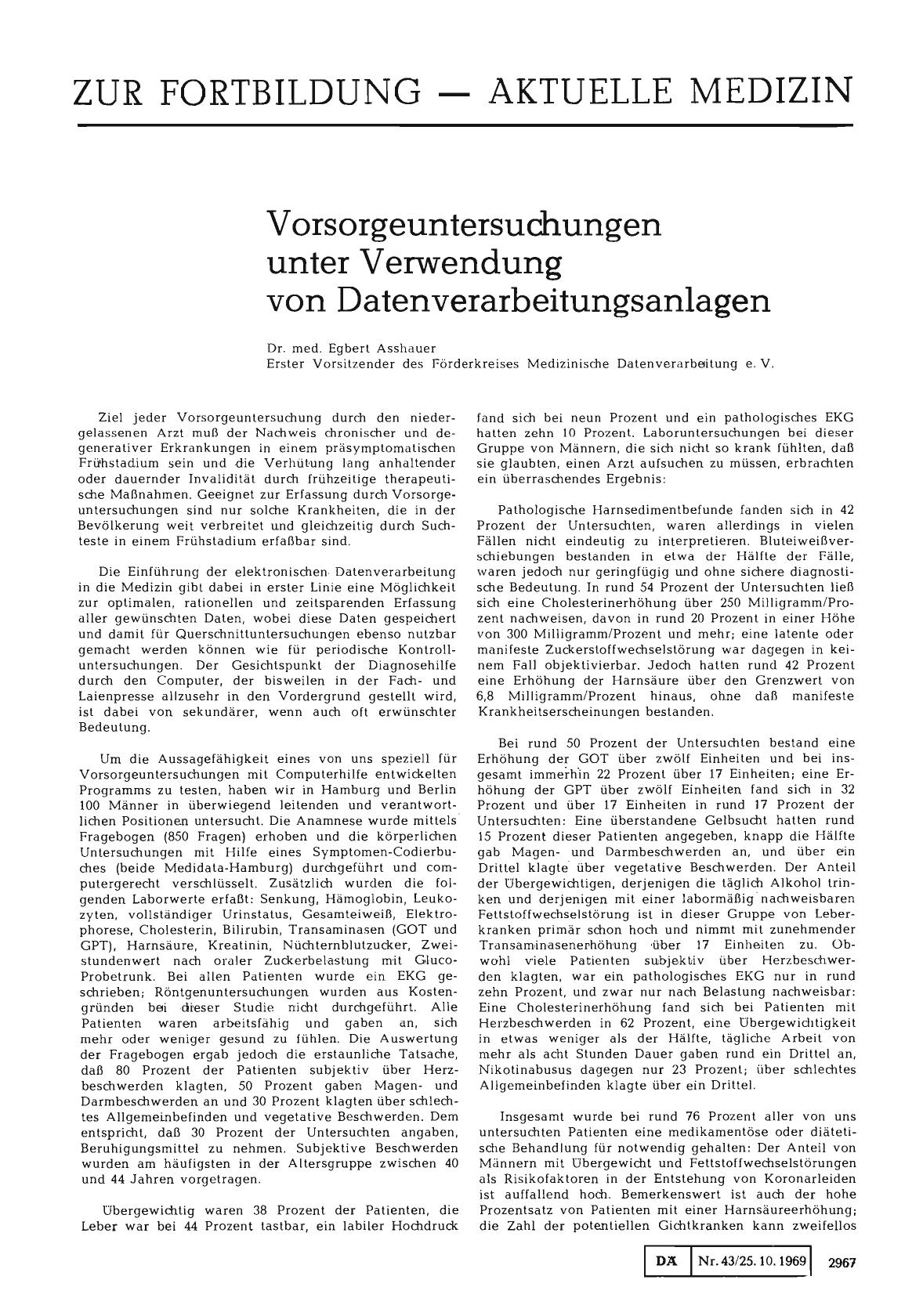 Vorschauseite 1: Vorsorgeuntersuchungen unter Verwendung von Datenverarbeitungsanlagen