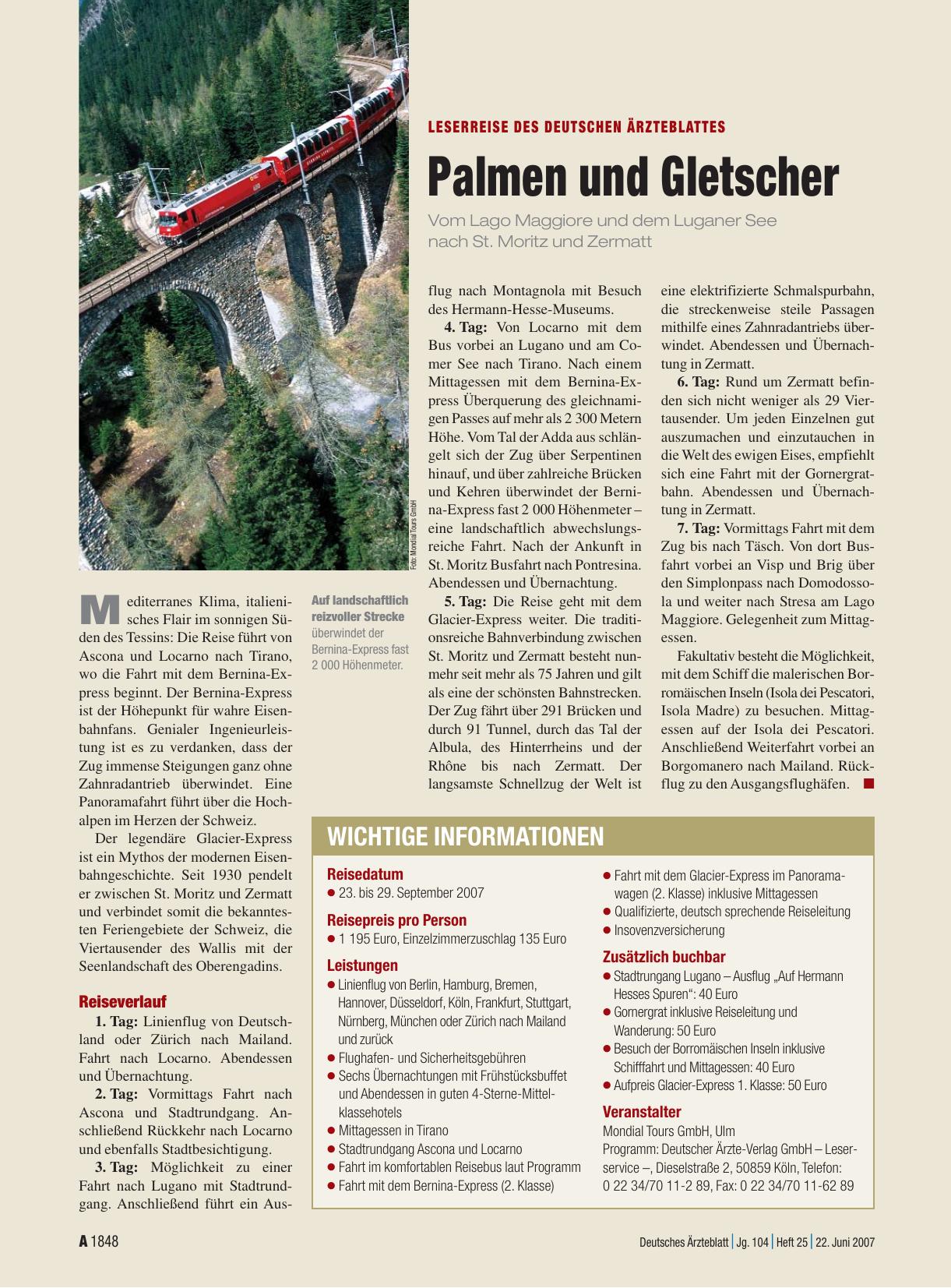 Vorschauseite 1: Leserreise des Deutschen Ärzteblattes: Palmen und Gletscher