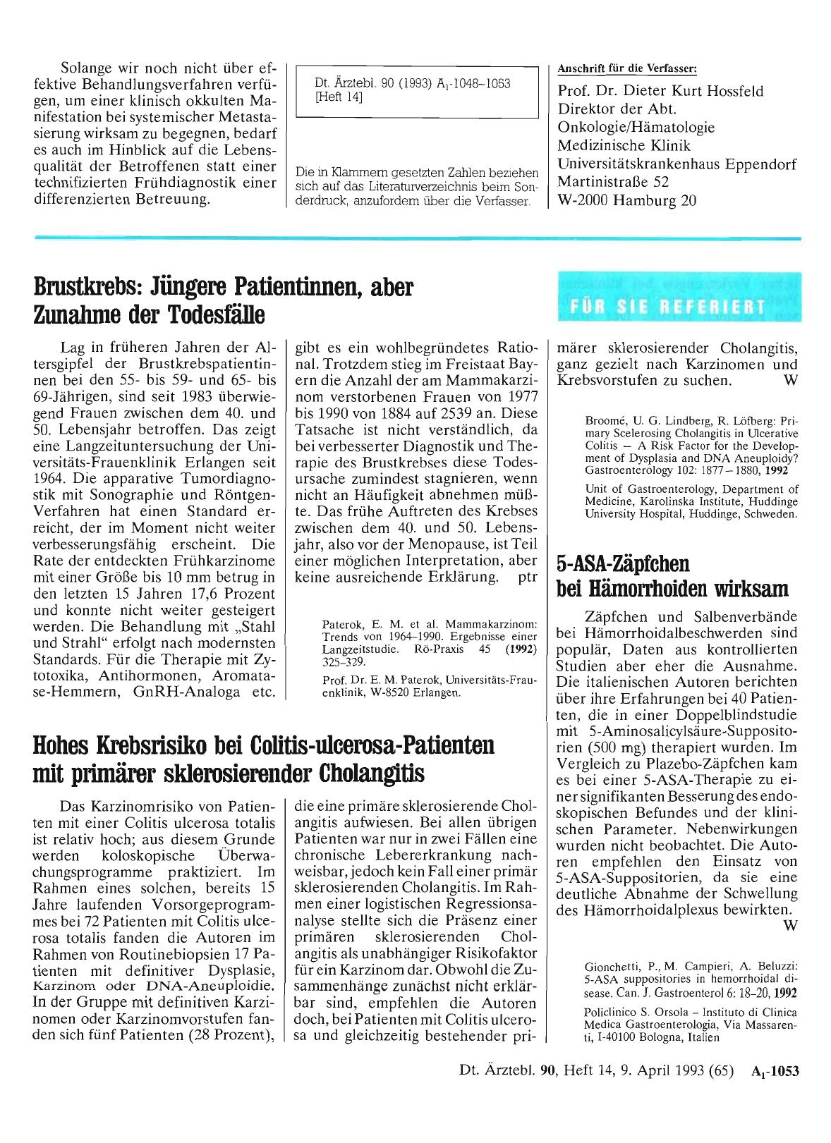 Vorschauseite 1: Brustkrebs: Jüngere Patientinnen, aber Zunahme der Todesfälle
