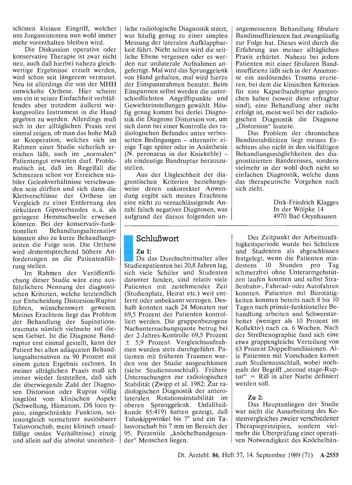 Vorschauseite 1: Riß der Knöchelbänder: Schlußwort