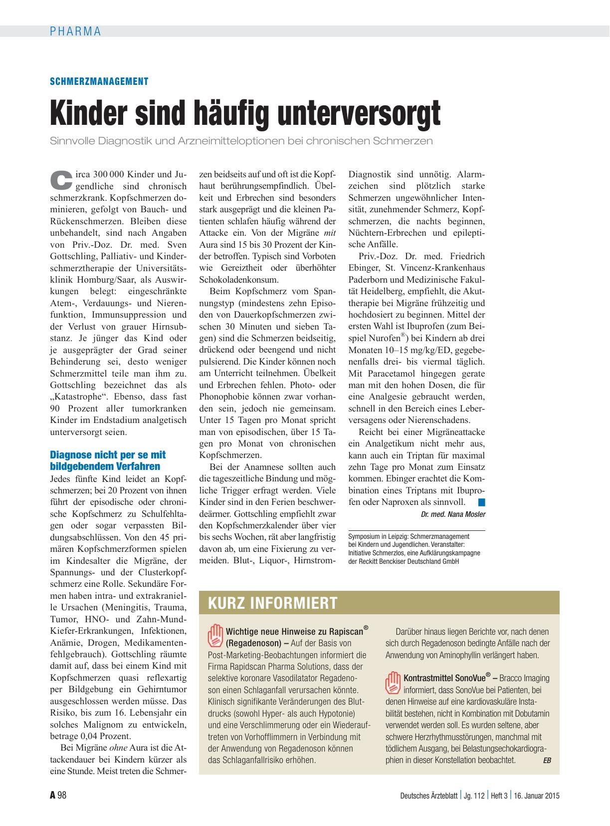 Vorschauseite 1: Schmerzmanagement: Kinder sind häufig unterversorgt