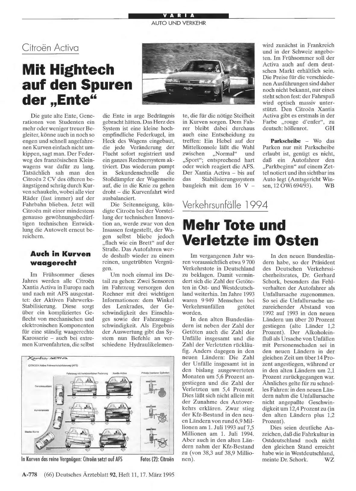 Vorschauseite 1: Verkehrsunfälle 1994: Mehr Tote und Verletzte im Osten