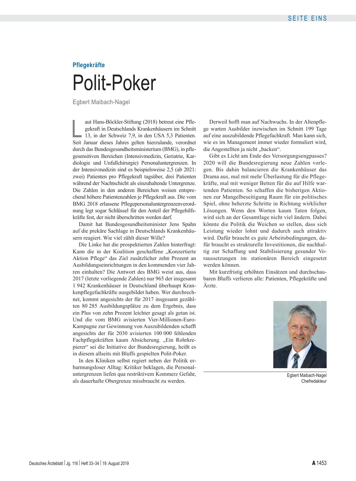 Vorschauseite 1: Pflegekräfte: Polit-Poker