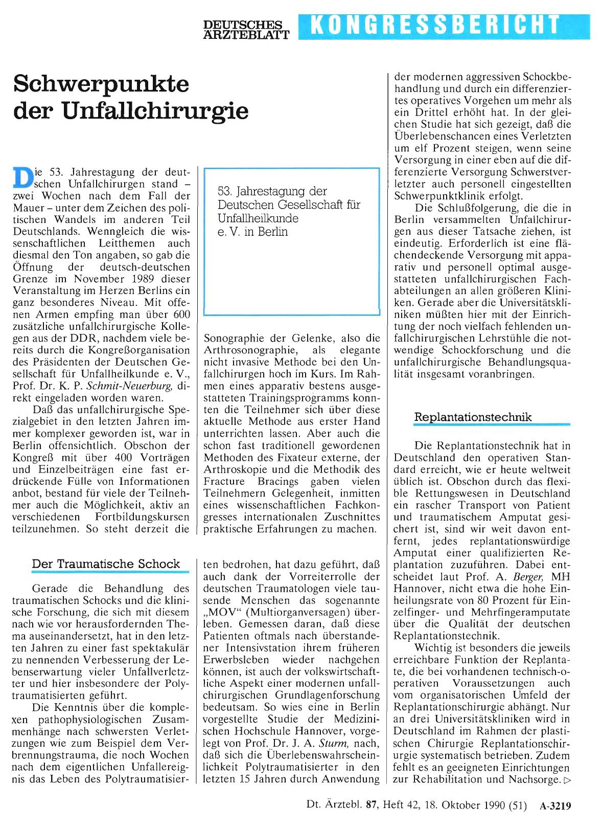 Vorschauseite 1: Schwerpunkte der Unfallchirurgie: 53. Jahrestagung der Deutschen Gesellschaft für Unfallheilkunde e. V. in Berlin