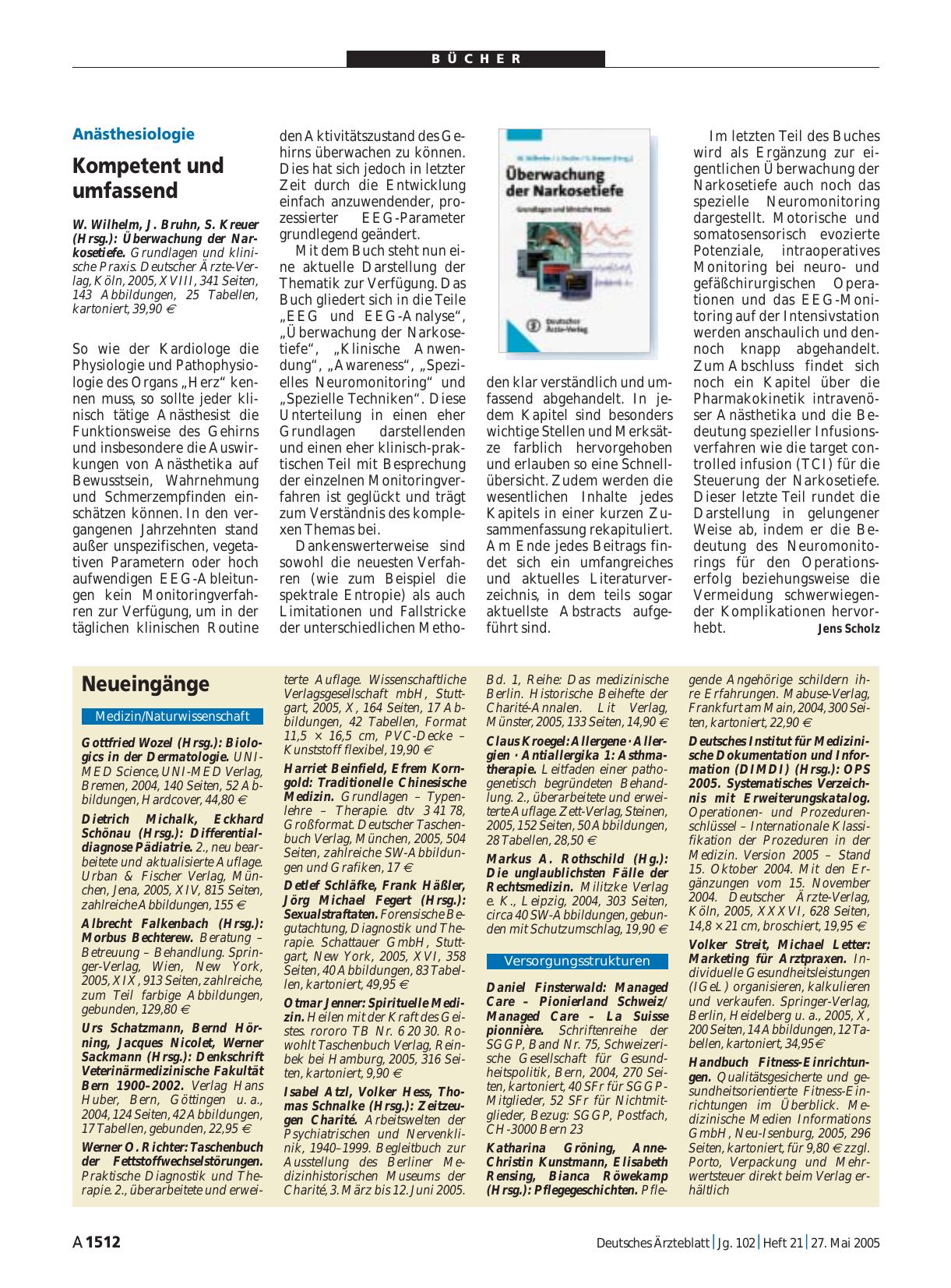 Vorschauseite 1: Überwachung der Narkosetiefe. Grundlagen und klinische Praxis