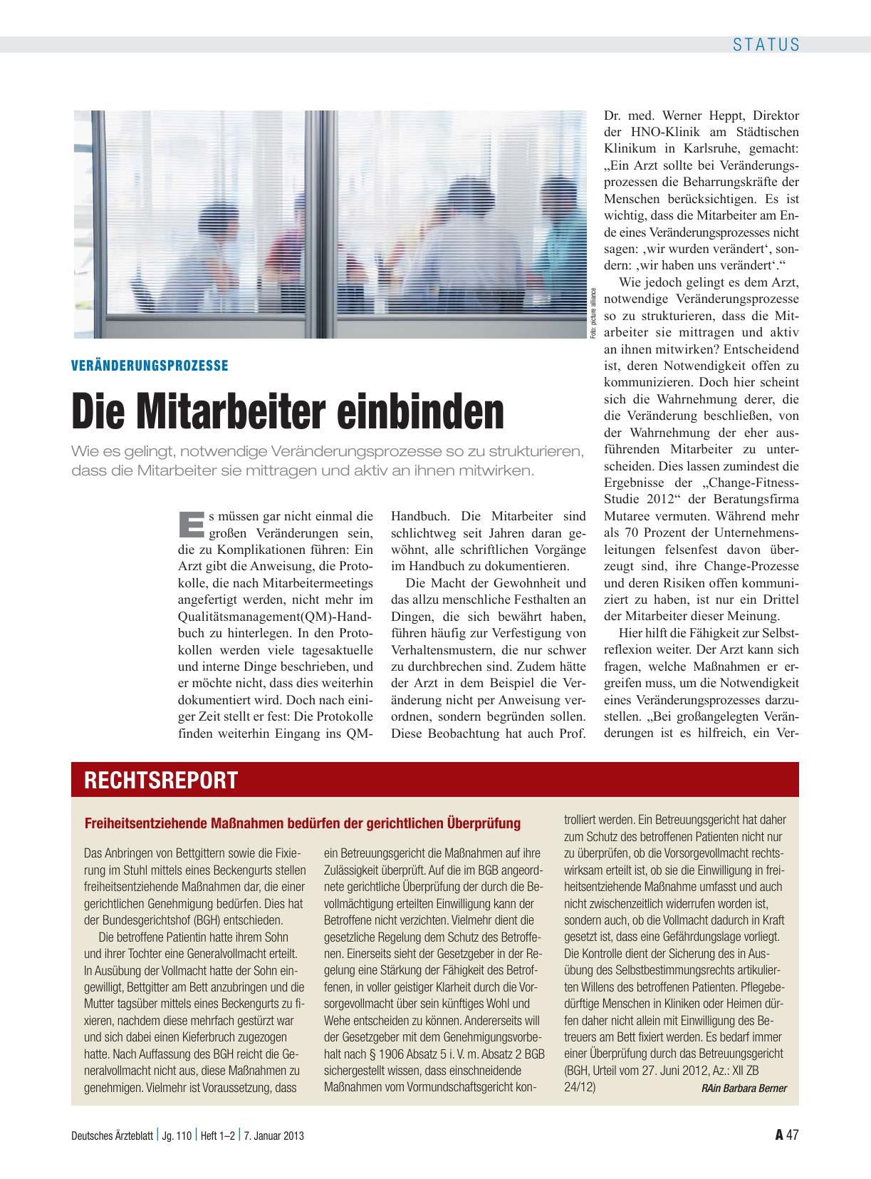 Vorschauseite 1: Freiheitsentziehende Maßnahmen bedürfen der gerichtlichen Überprüfung