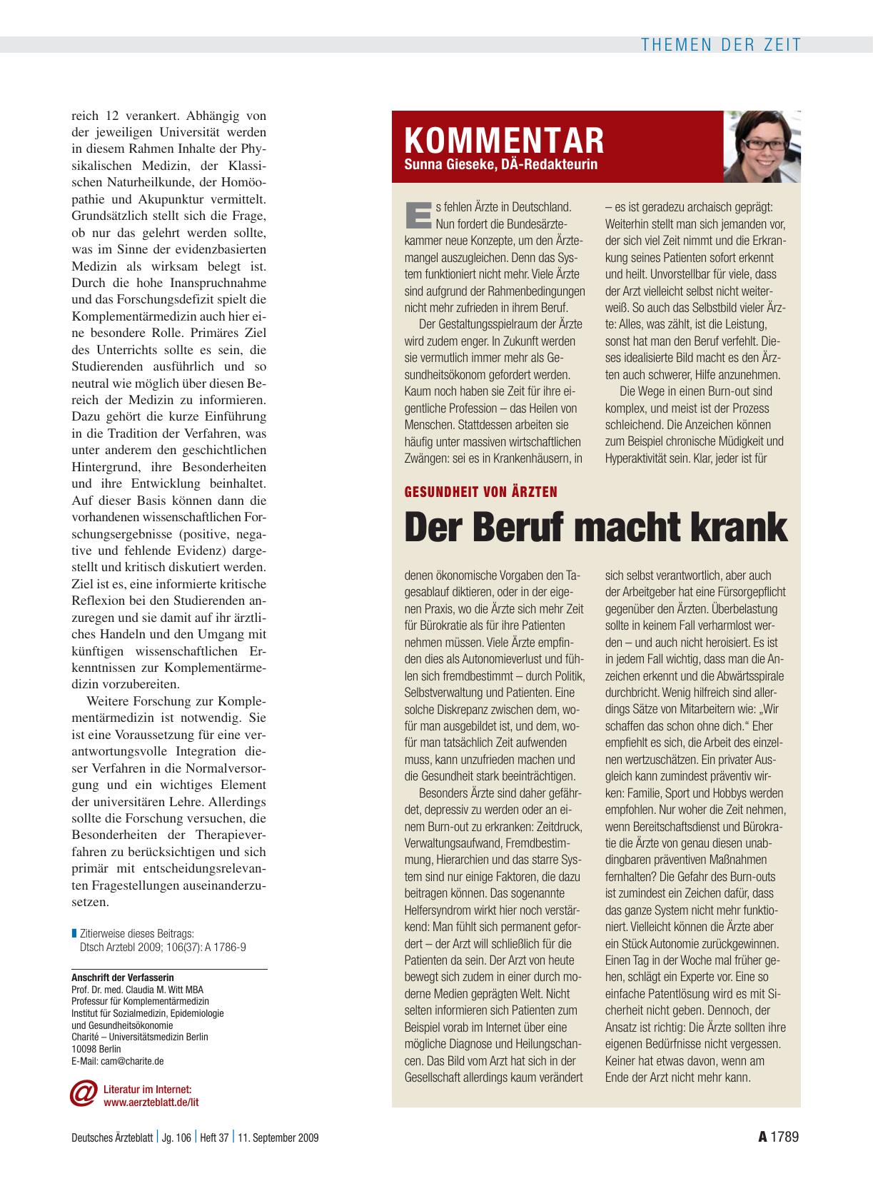 Vorschauseite 1: Gesundheit von Ärzten: Der Beruf macht krank