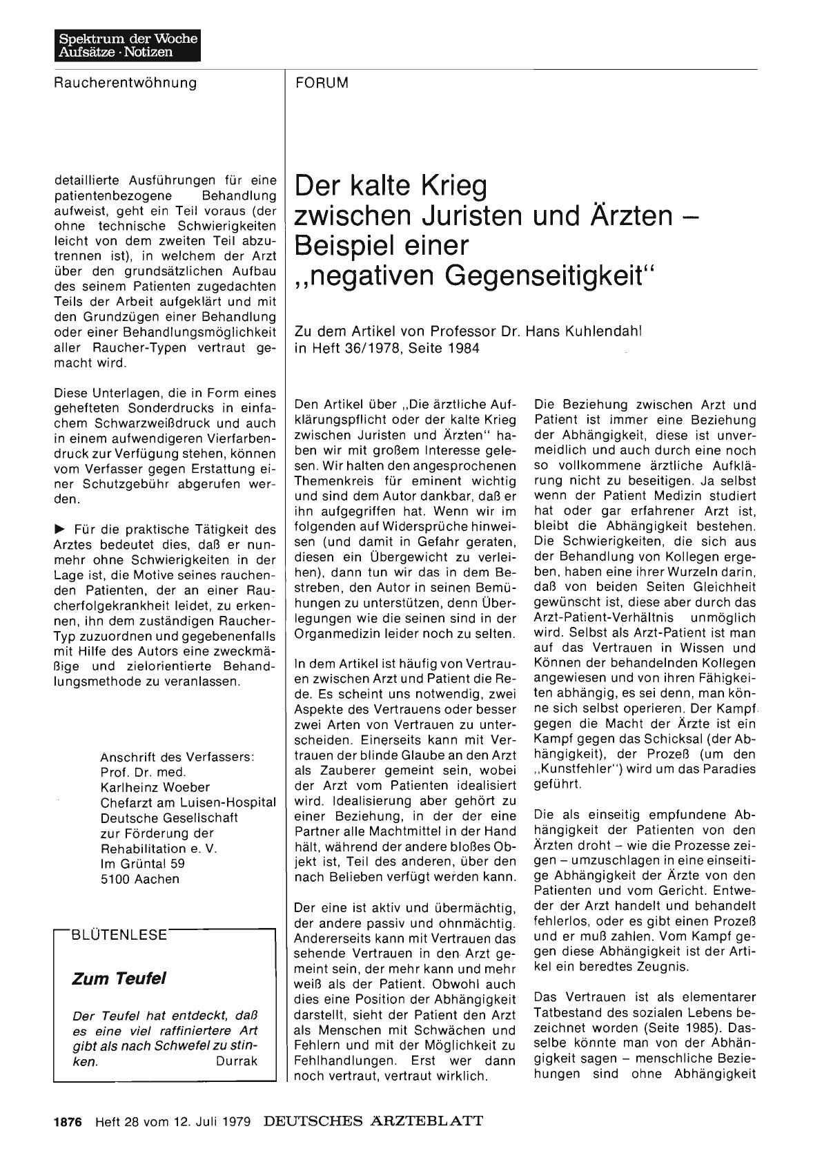 Vorschauseite 1: Der kalte Krieg zwischen Juristen und Ärzten Beispiel einer, , negativen Gegenseitigkeit“