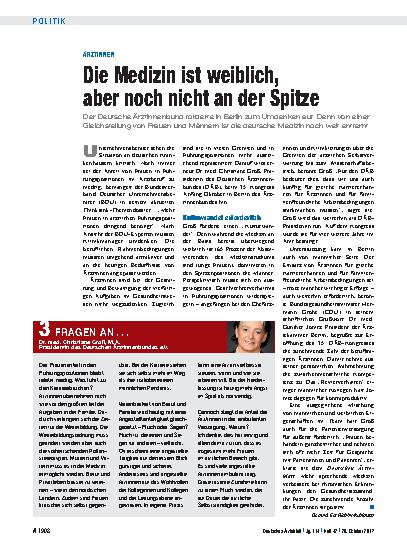 Vorschauseite 1: Ärztinnen: Die Medizin ist weiblich, aber noch nicht an der Spitze