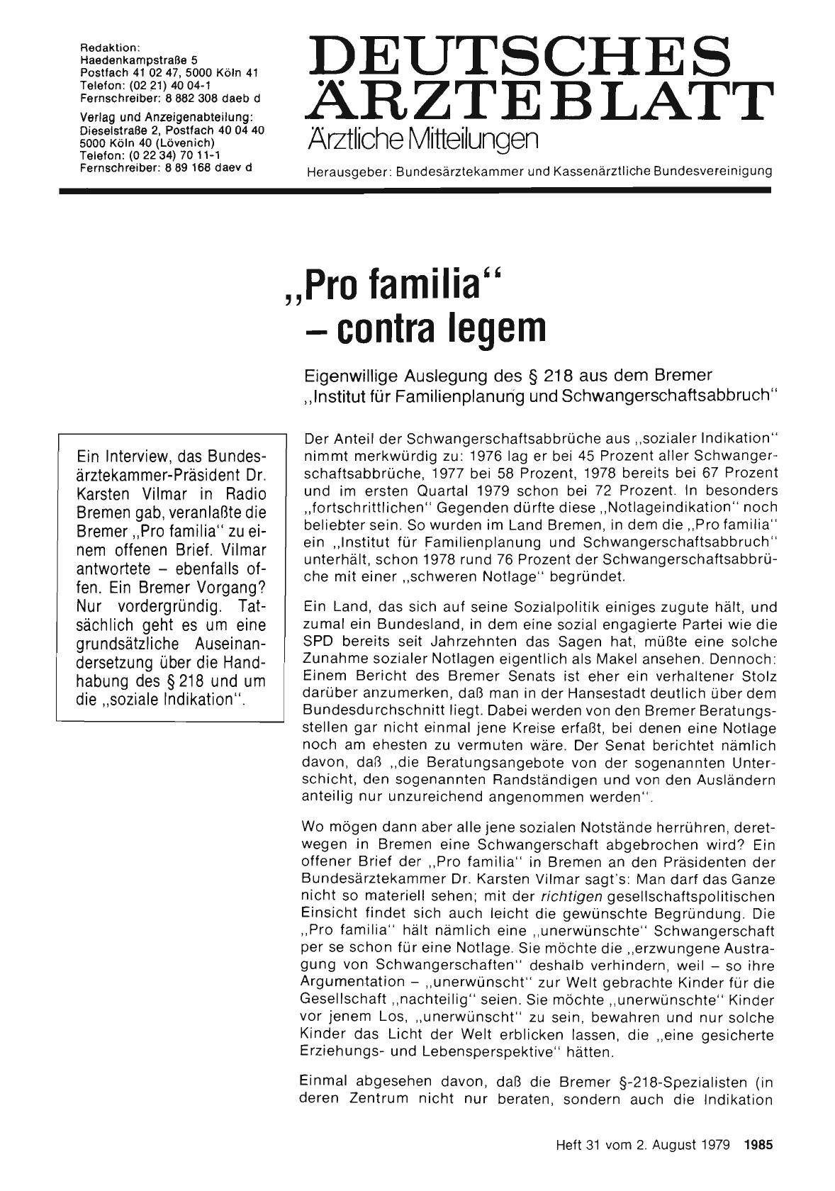 Vorschauseite 1: „Pro familia“ contra legem