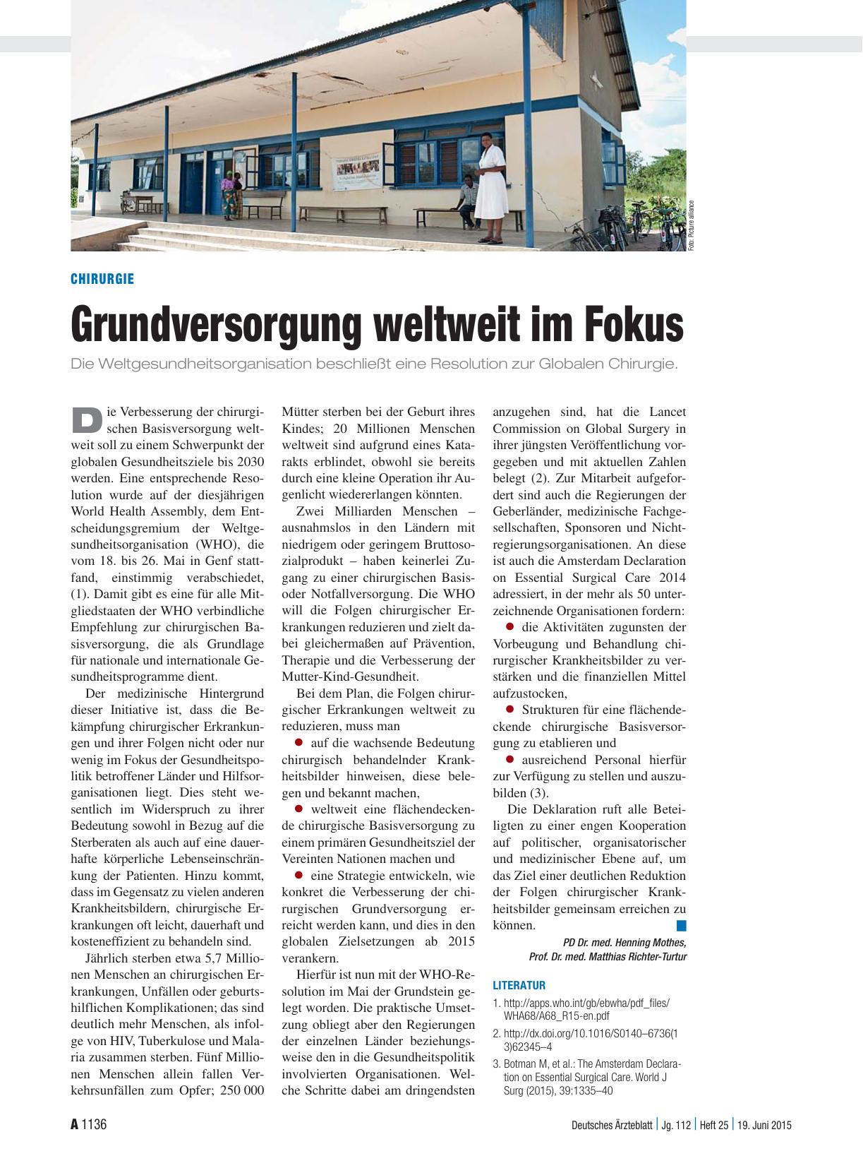 Vorschauseite 1: Chirurgie: Grundversorgung weltweit im Fokus