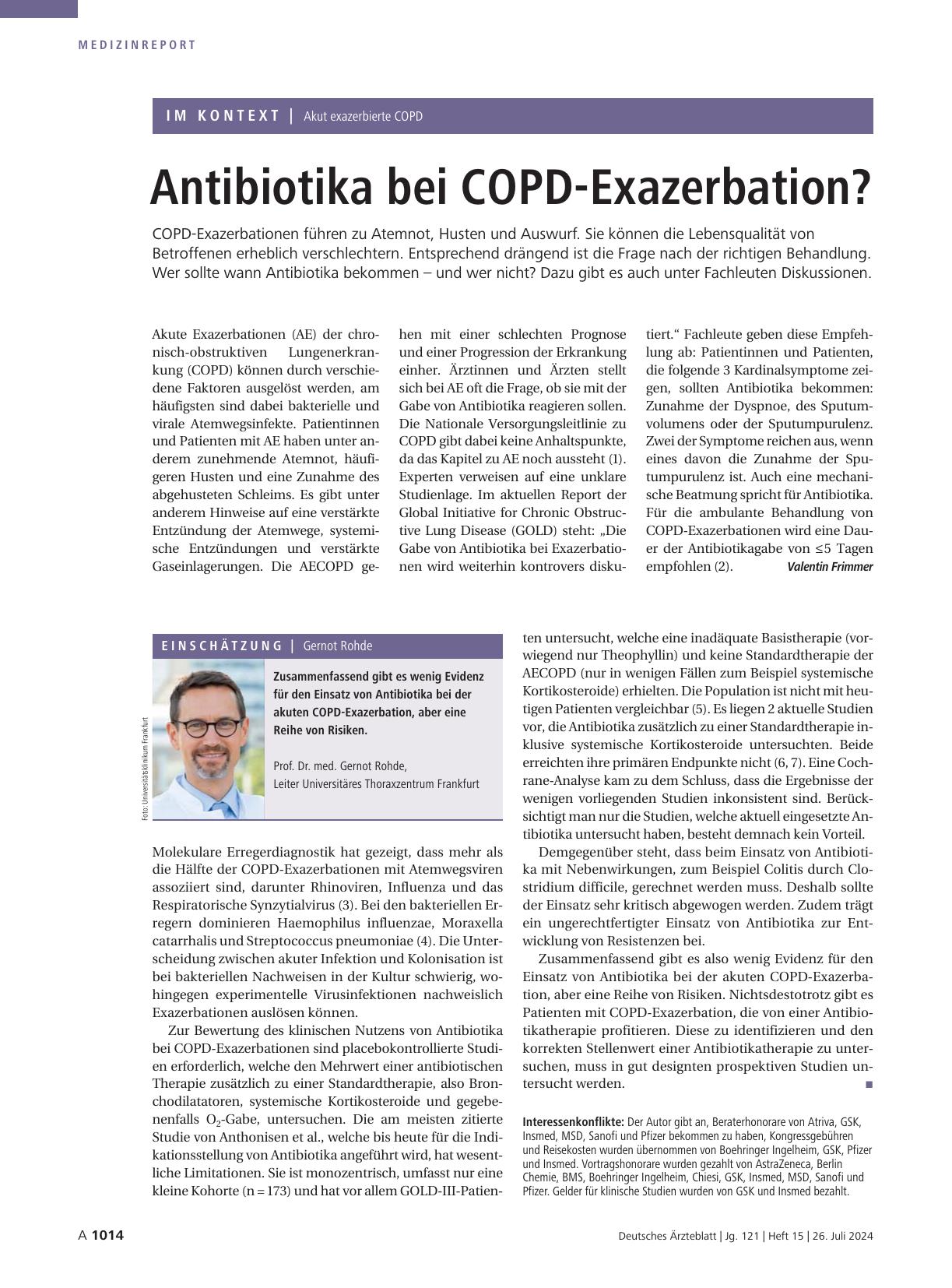 Vorschauseite 1: Im Kontext: Akut exazerbierte COPD — Antibiotika bei COPD-Exazerbation?